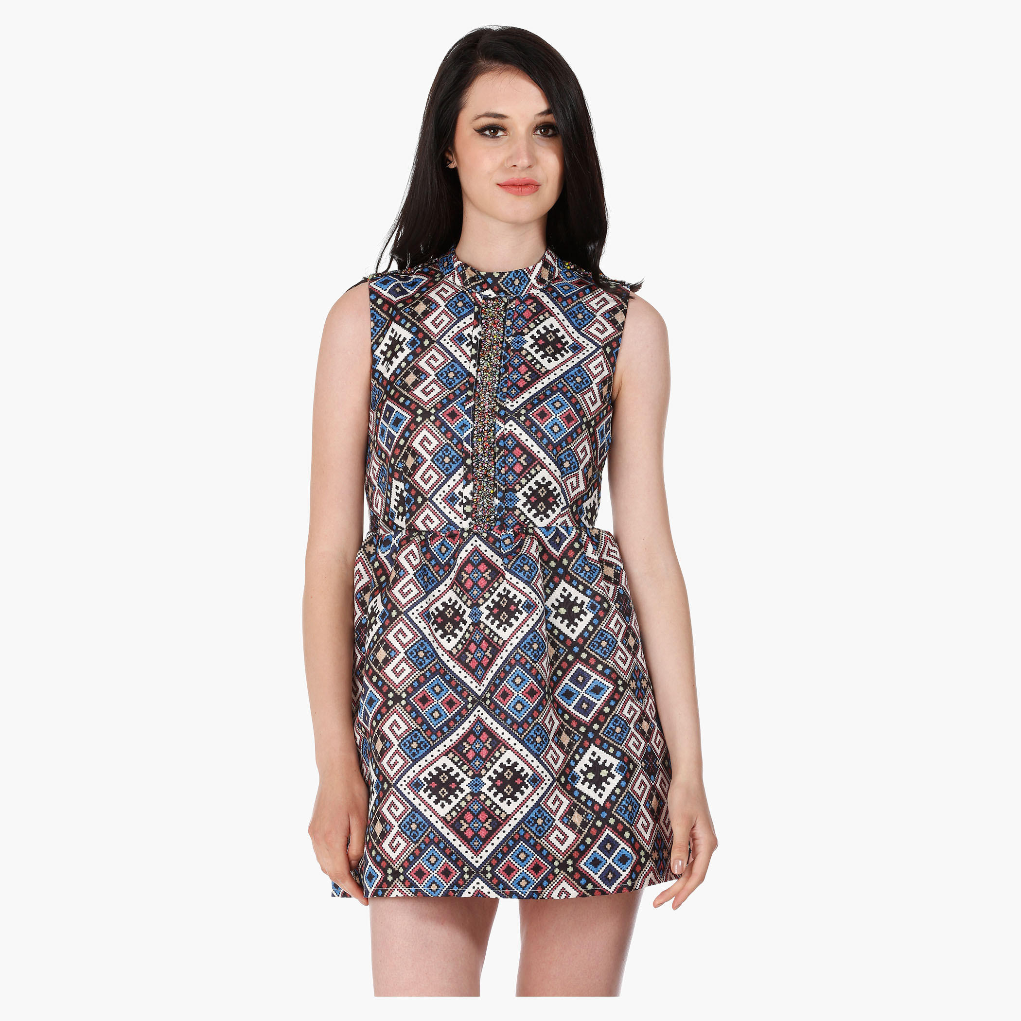 Sleeveless Tapestry Print Skater Dress Regular Fit-women-clothing-dresses-image-1