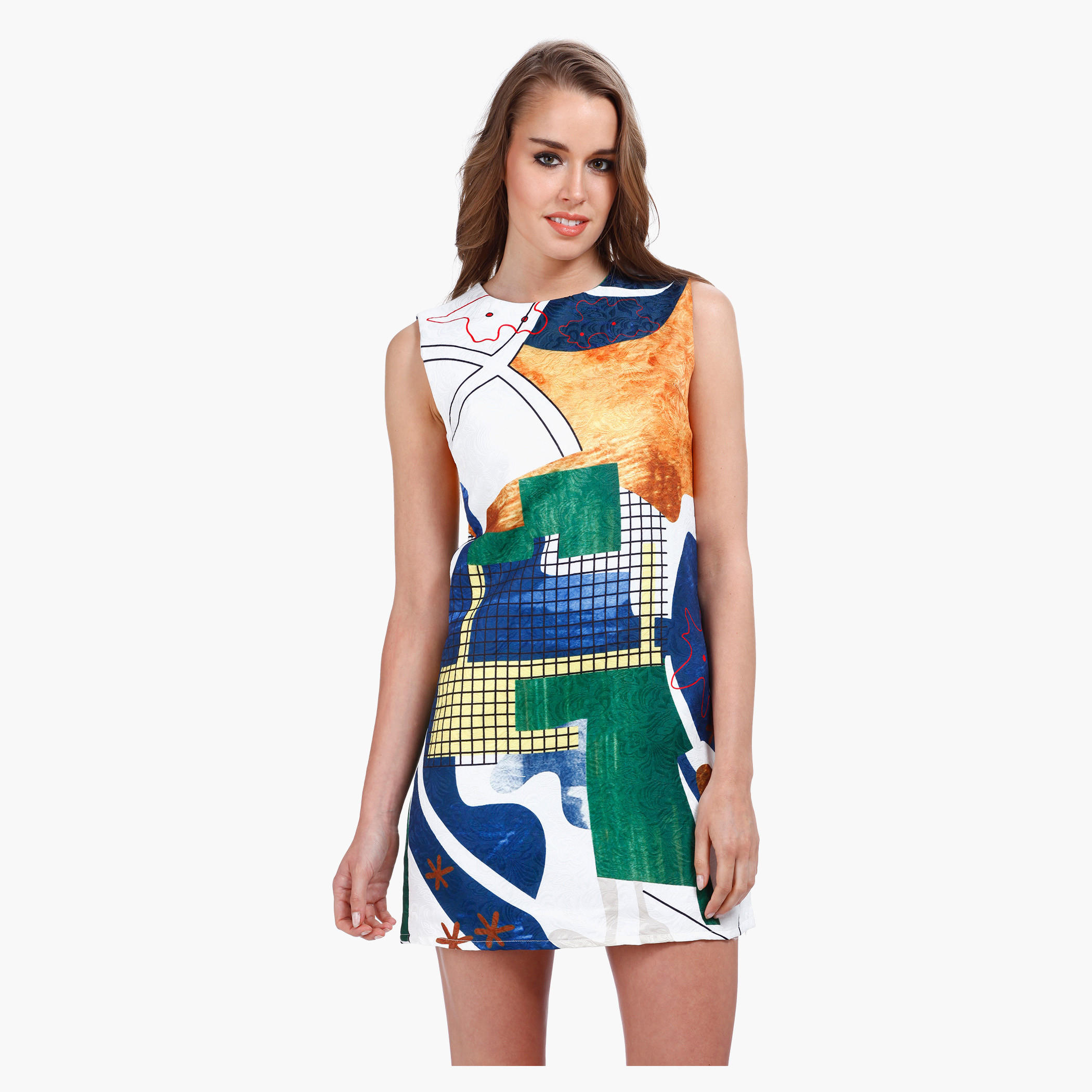 Sleeveless Skater Dress with Block Print in Regular Fit-women-clothing-dresses-image-1