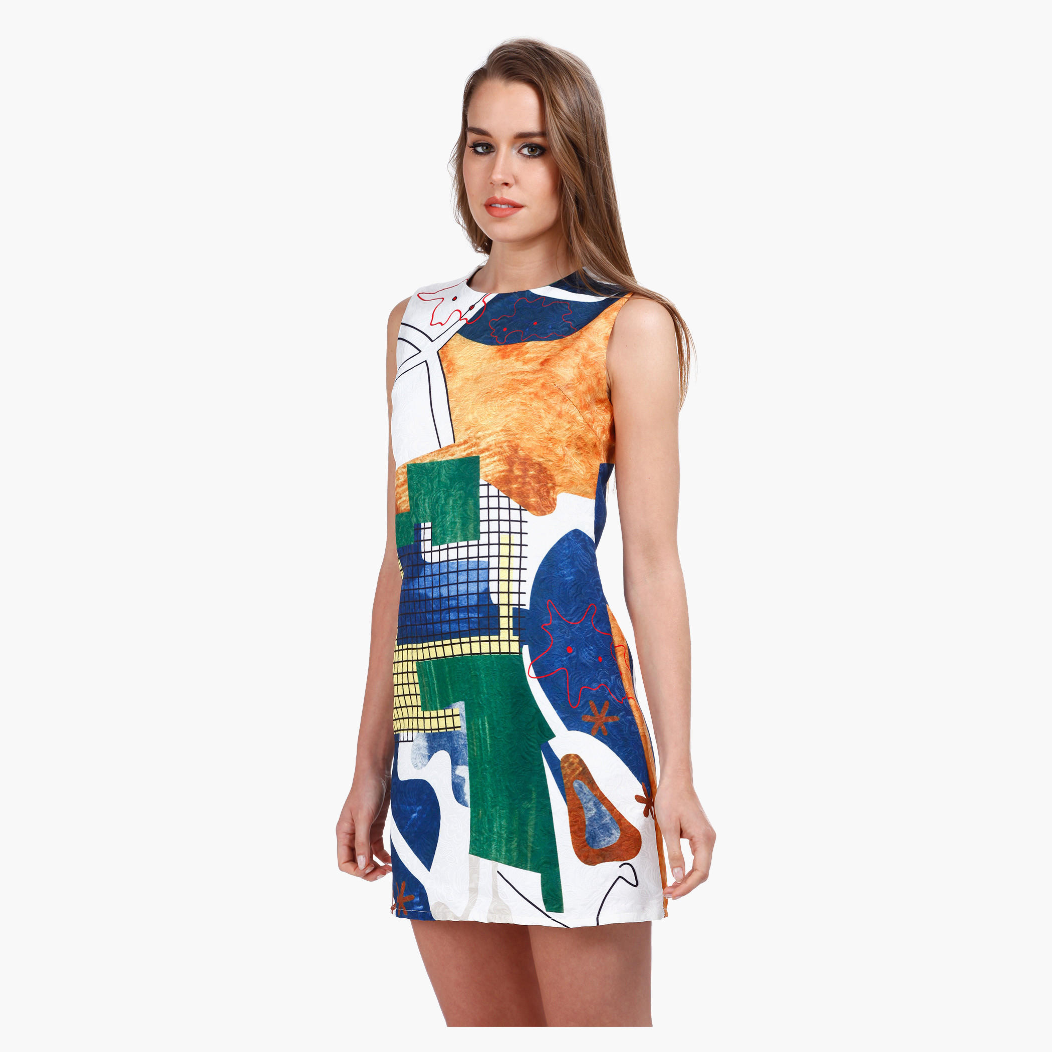 Sleeveless Skater Dress with Block Print in Regular Fit-women-clothing-dresses-image-3
