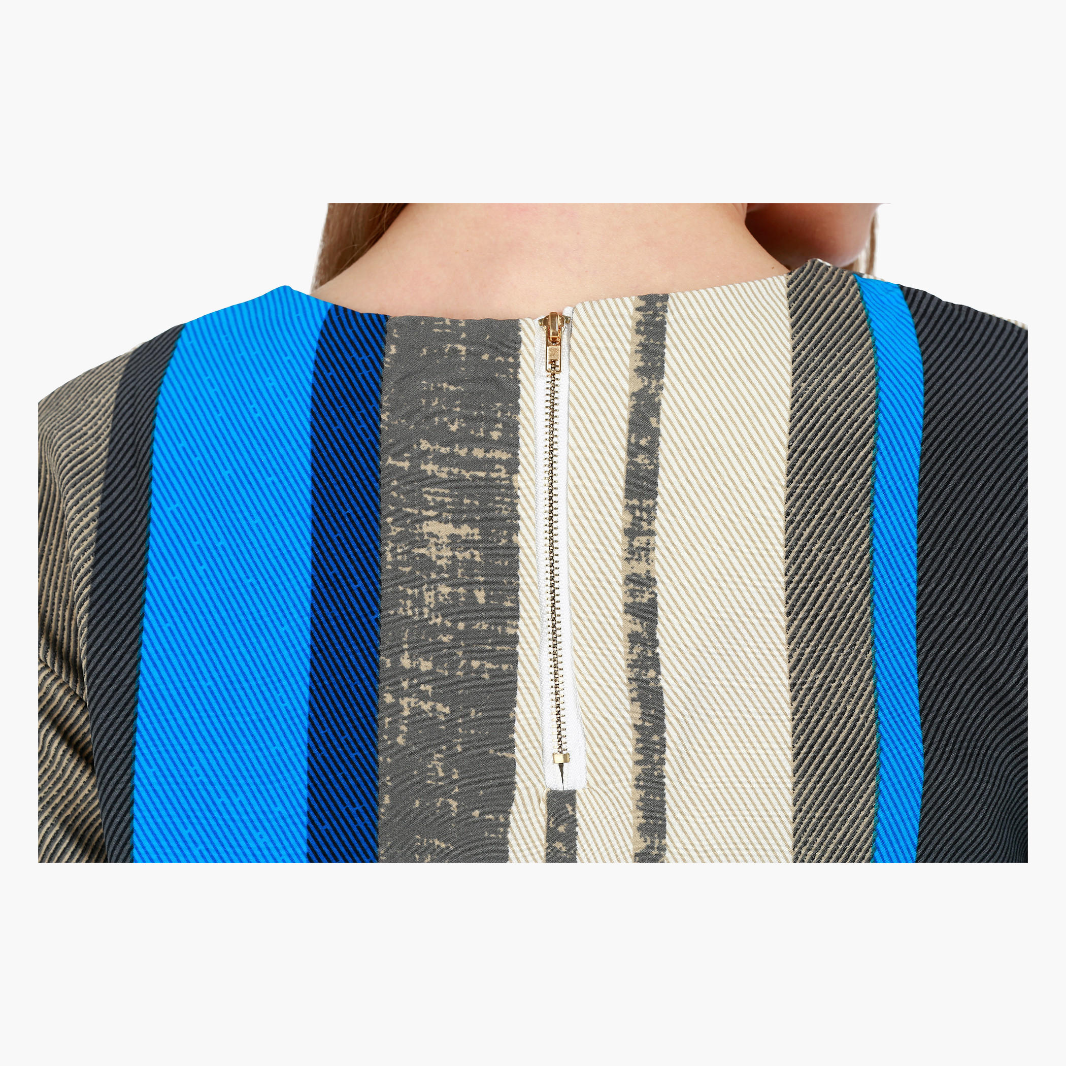 Herringbone Print Round Neck Top with 3/4th Sleeves and Stripes in Regular Fit-women-clothing-shirtsandblouses-blouses-image-4