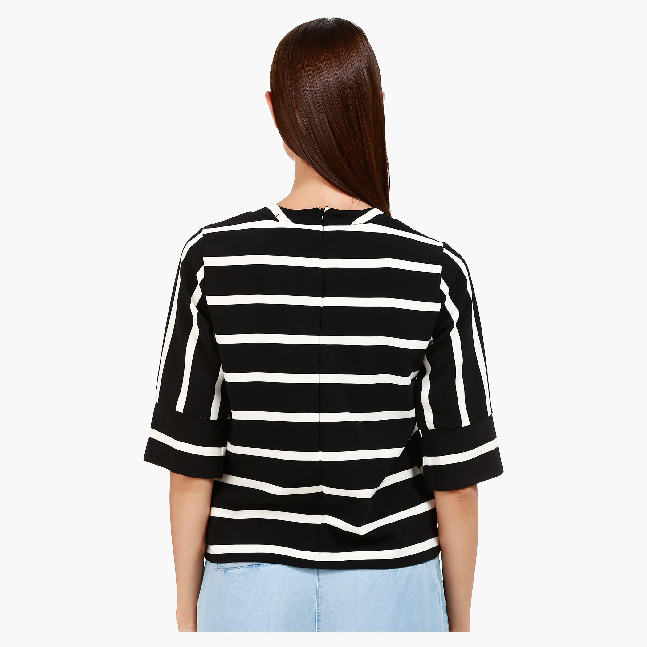 Round Neck Top with Half Sleeves and Stripes in Regular Fit-women-clothing-shirtsandblouses-blouses-image-2