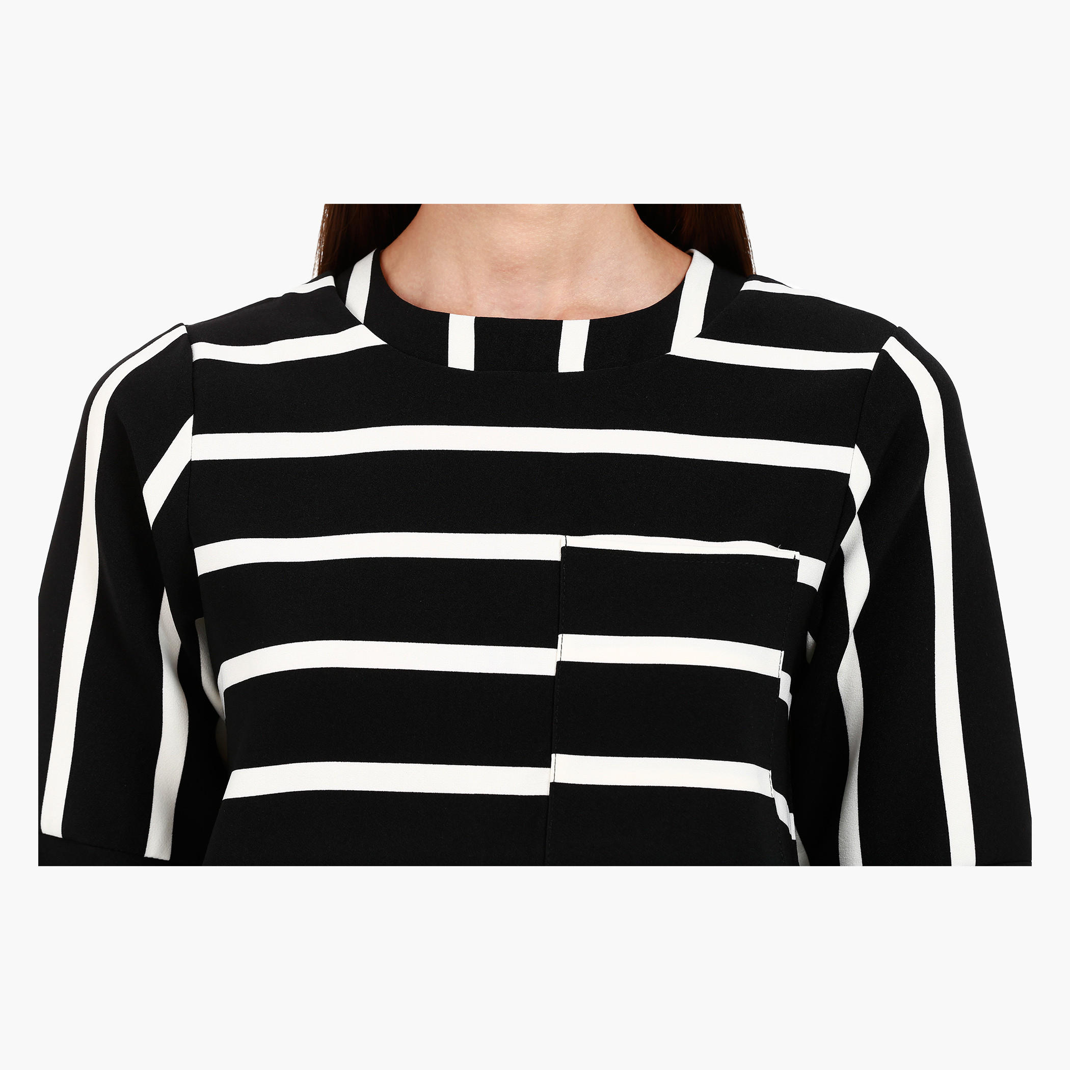 Round Neck Top with Half Sleeves and Stripes in Regular Fit-women-clothing-shirtsandblouses-blouses-image-4