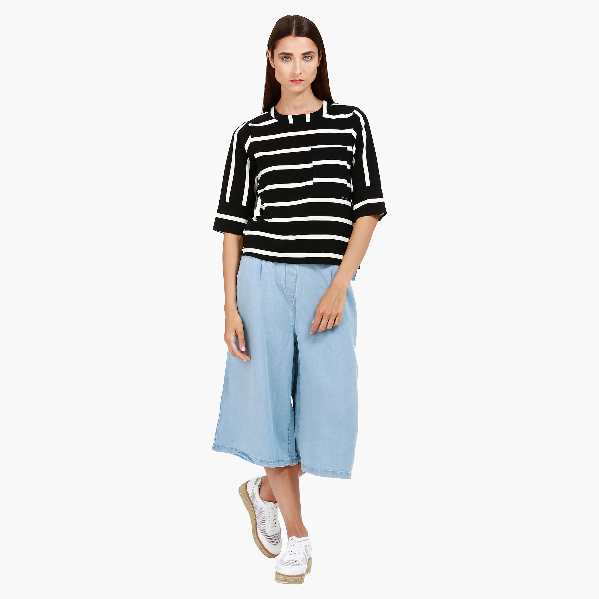 Round Neck Top with Half Sleeves and Stripes in Regular Fit-women-clothing-shirtsandblouses-blouses-image-5