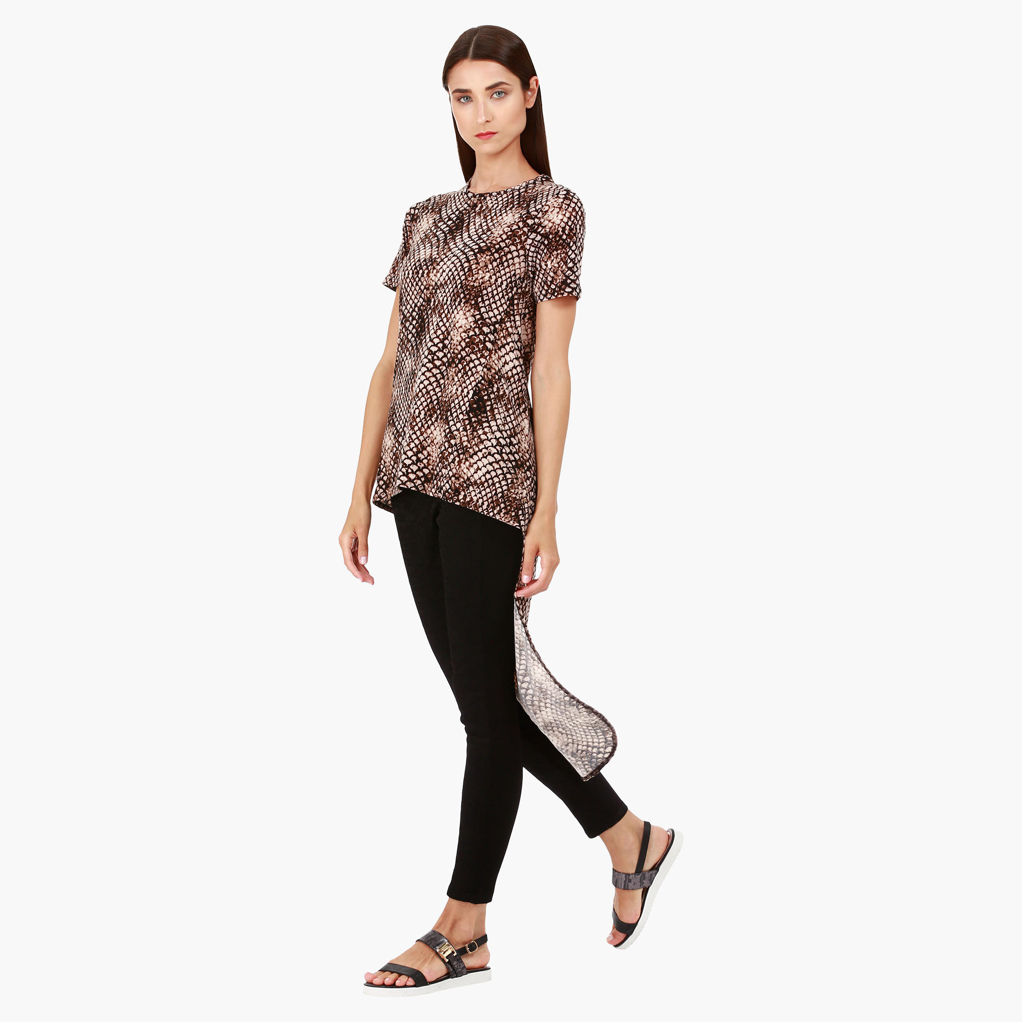 Printed High-Low Long Top with Round Neck in Regular Fit-women-clothing-shirtsandblouses-blouses-image-3