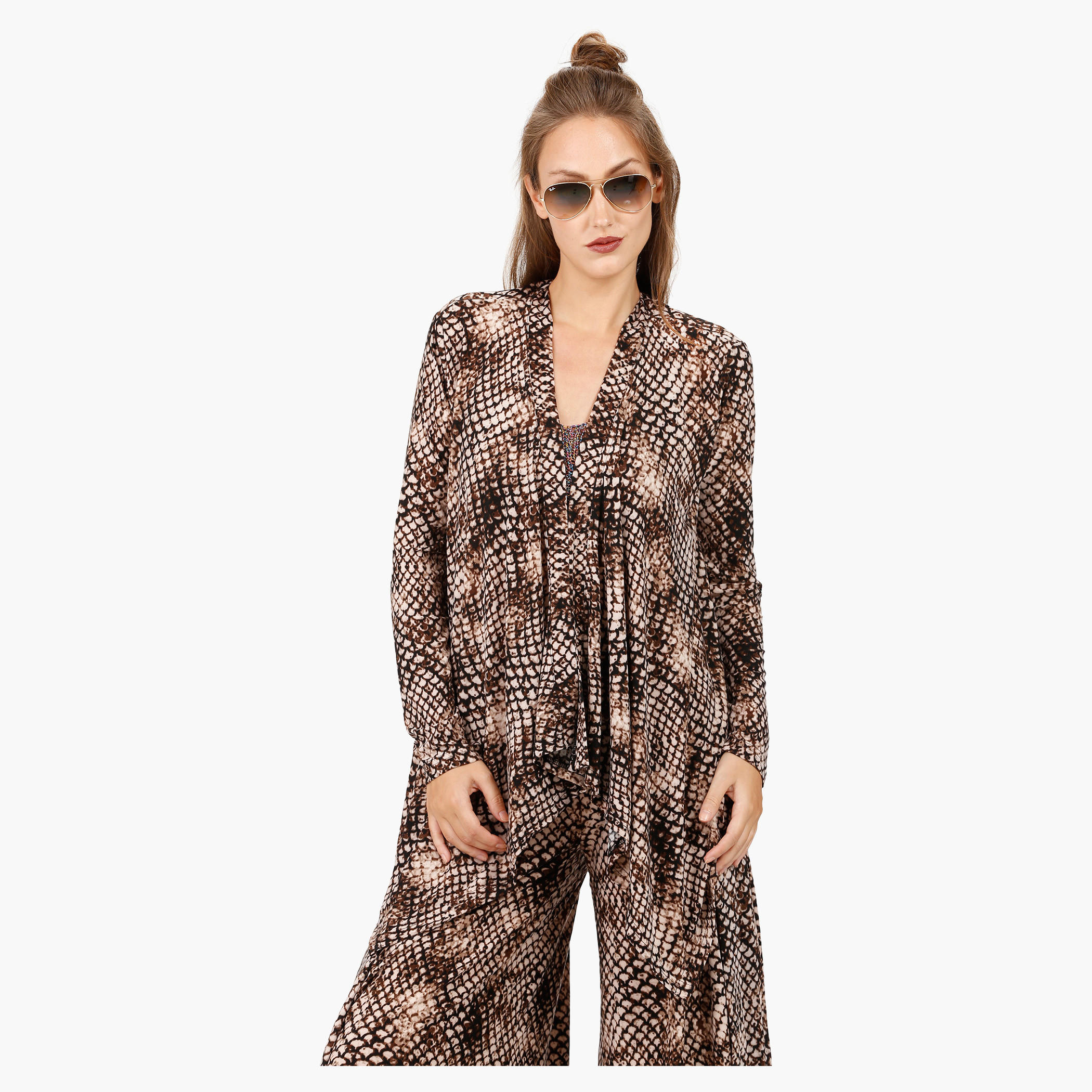 Printed Waterfall Jacket with Long sleeves in Regular Fit-women-clothing-shirtsandblouses-blouses-image-1
