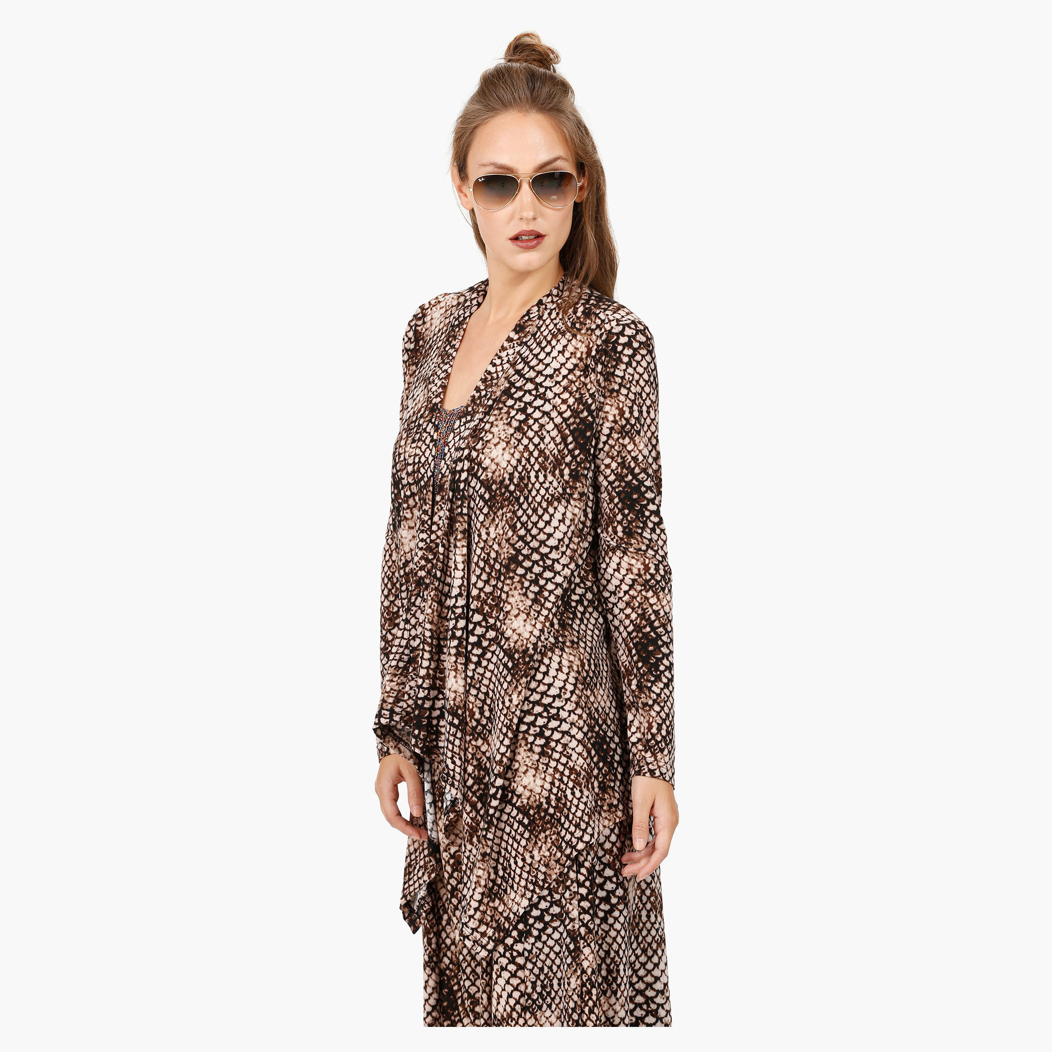 Printed Waterfall Jacket with Long sleeves in Regular Fit-women-clothing-shirtsandblouses-blouses-image-3
