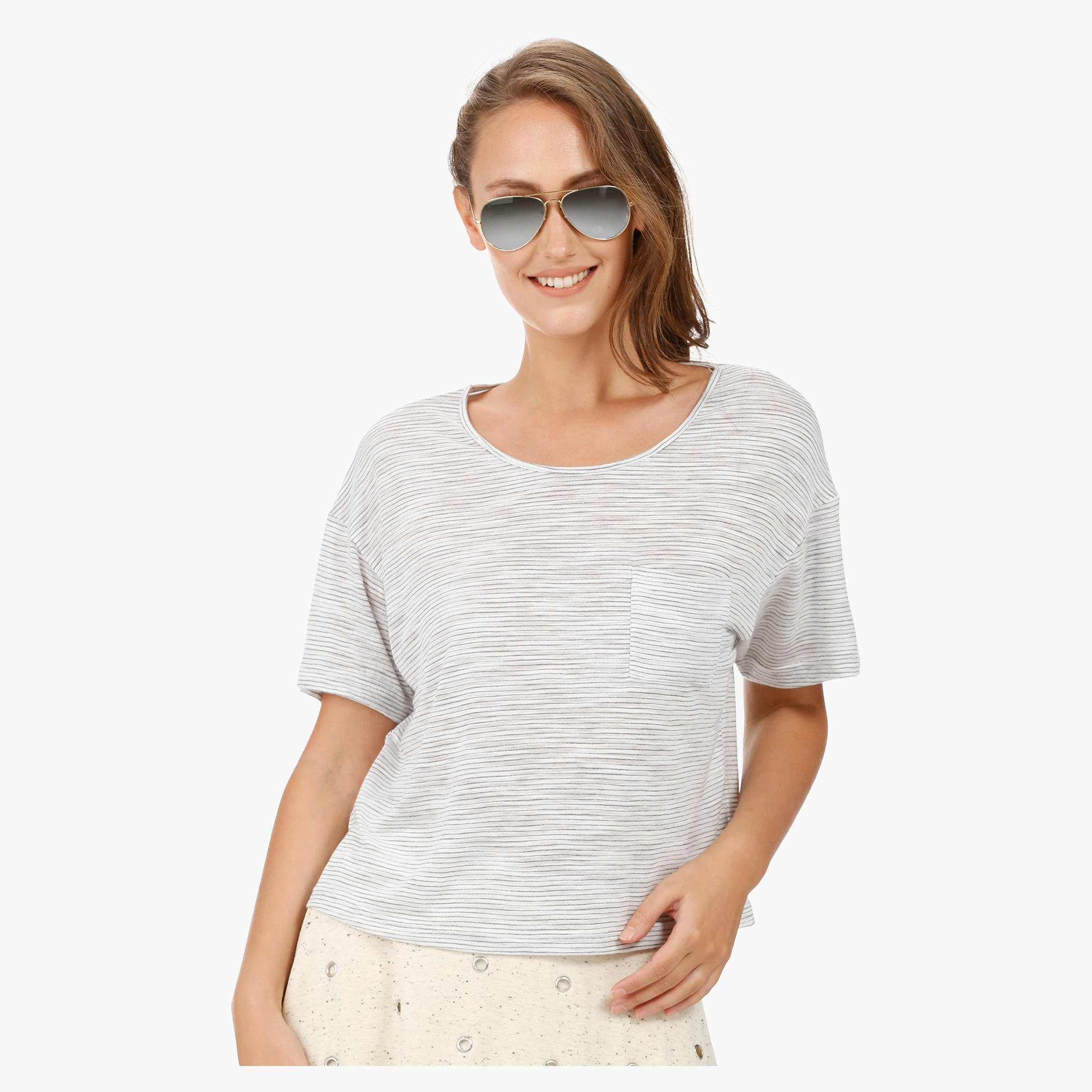 Basic Top with Round Neck and Short Sleeves in Regular Fit-women-clothing-tshirts-image-5