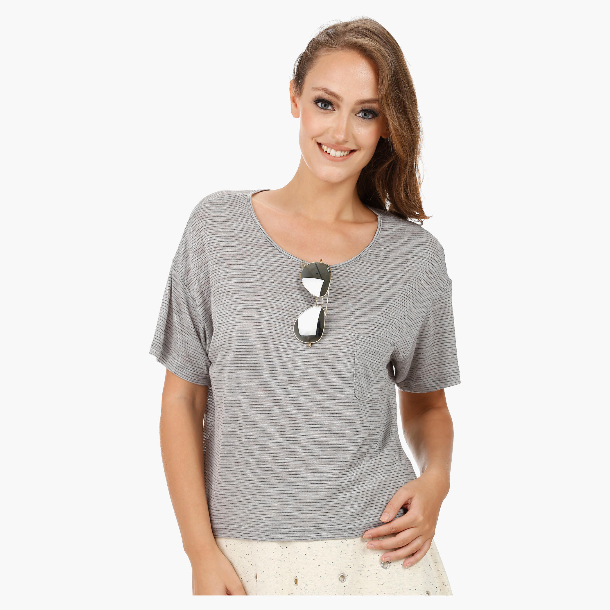 Basic Top with Round Neck and Short Sleeves in Regular Fit-women-clothing-tshirts-image-16