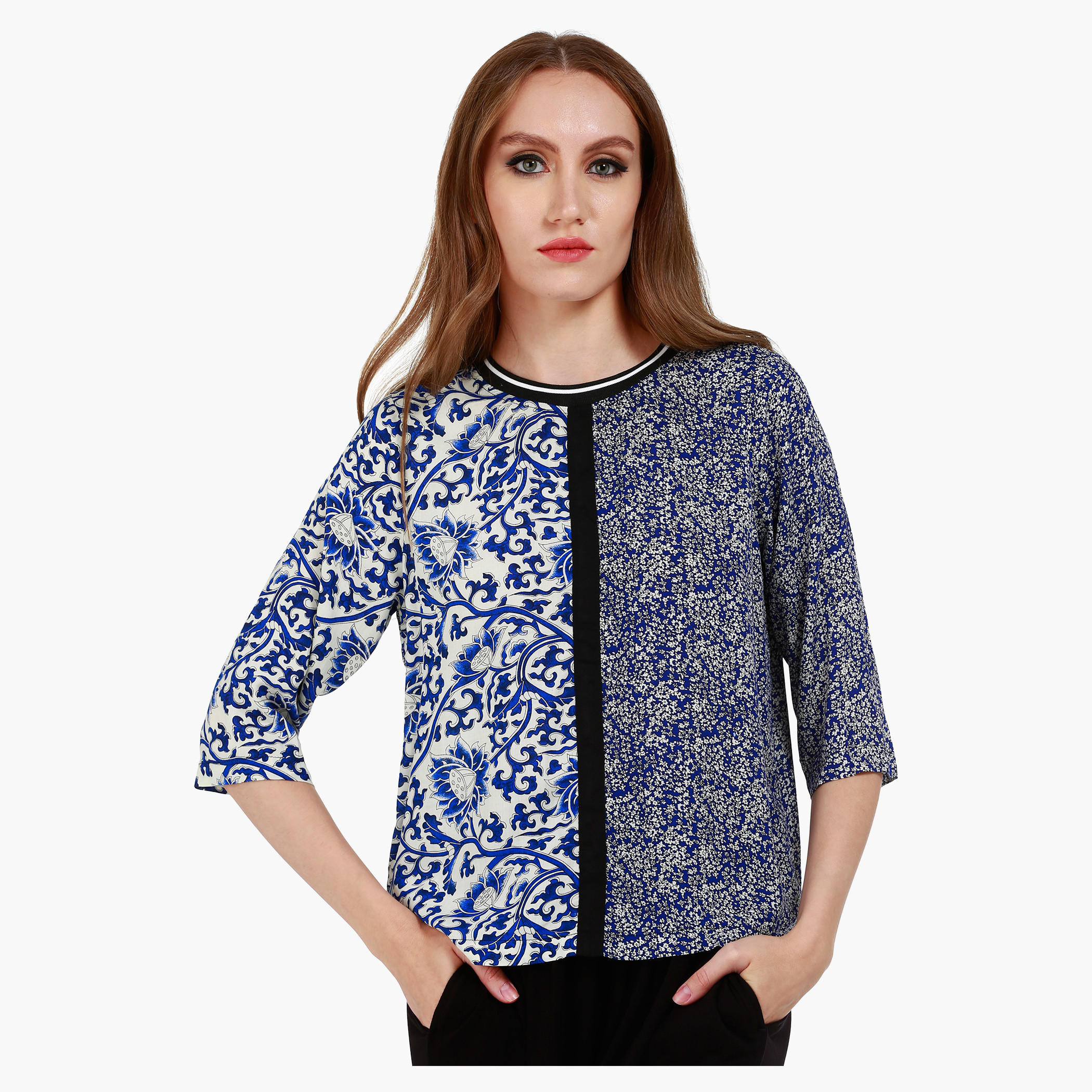 Double Print Shirt with Crew Neck in Regular Fit-women-clothing-shirtsandblouses-blouses-image-1