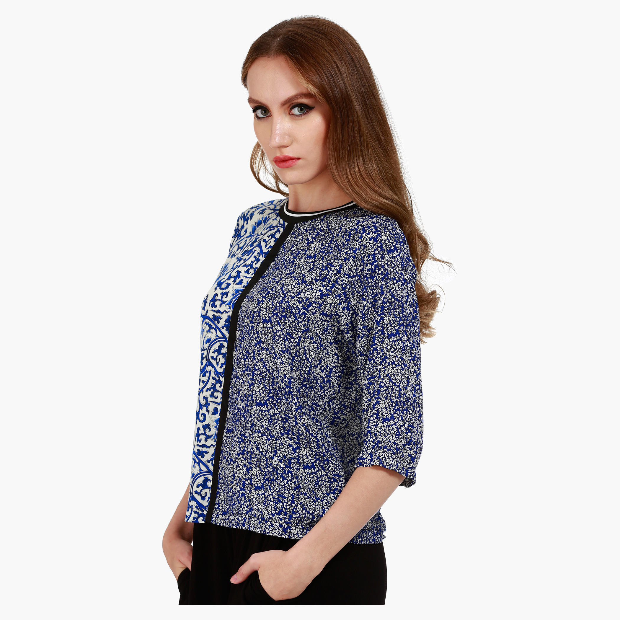 Double Print Shirt with Crew Neck in Regular Fit-women-clothing-shirtsandblouses-blouses-image-3