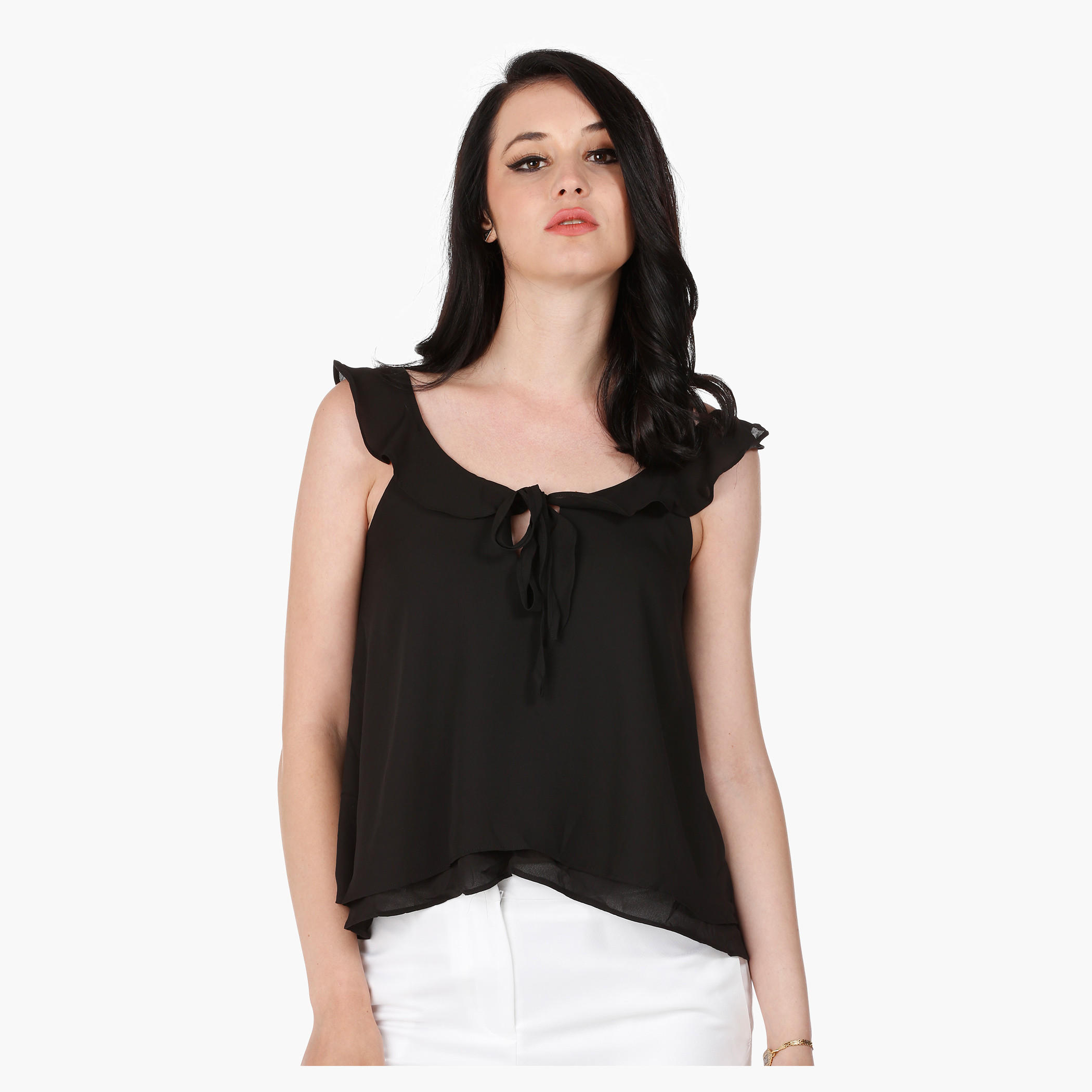 Top with Ruffle and Tie Up Detail in Regular Fit-women-clothing-shirtsandblouses-blouses-image-1