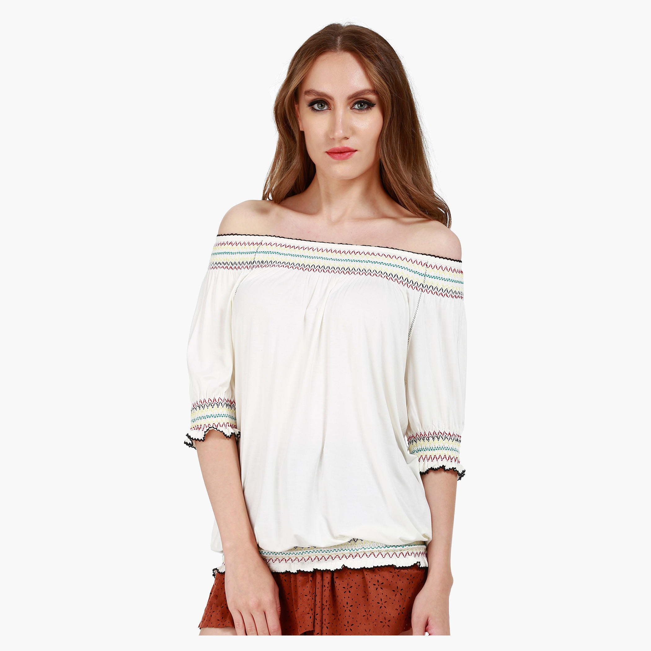 Balloon Fit Embroidered Top with Half Sleeves-women-clothing-shirtsandblouses-blouses-image-1