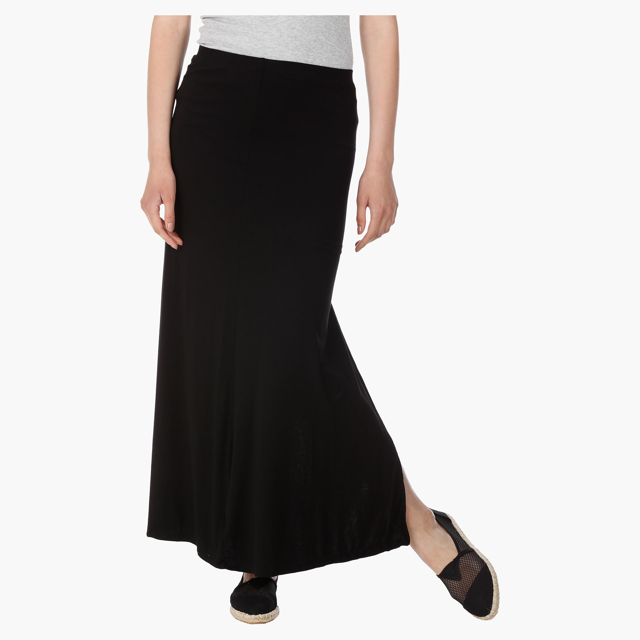 Long Skirt with Knee Length Slit and Cut and Sew Detail in Regular Fit-women-clothing-bottoms-skirts-image-1