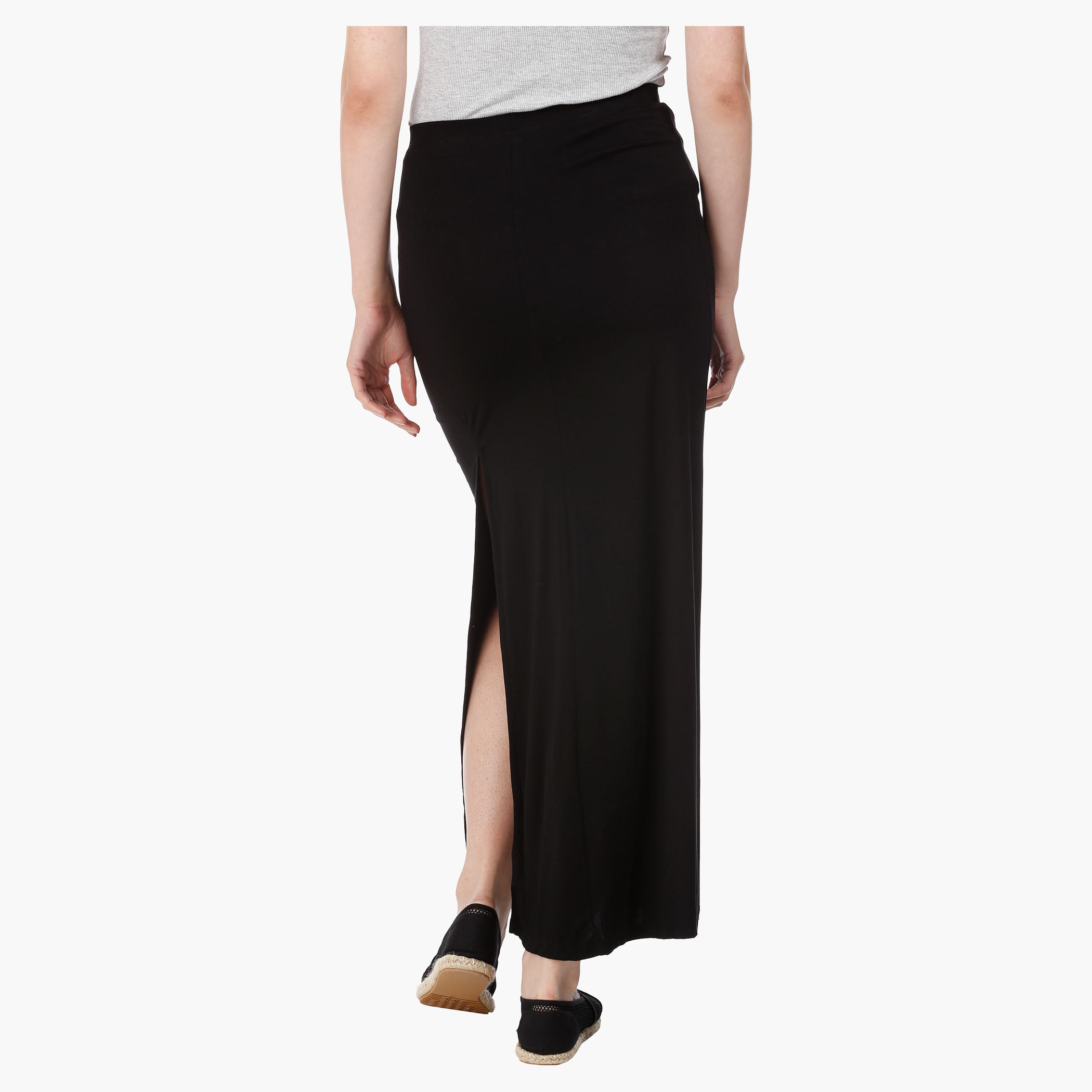 Long Skirt with Knee Length Slit and Cut and Sew Detail in Regular Fit-women-clothing-bottoms-skirts-image-2