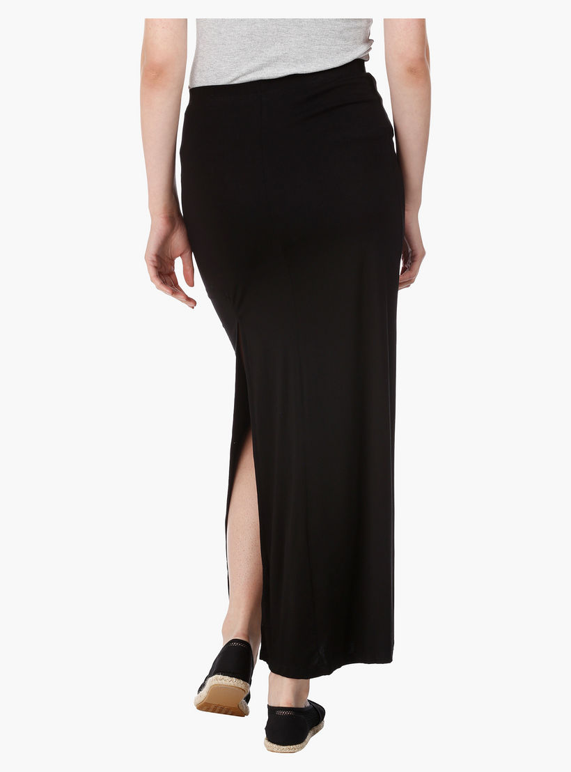 Long Skirt with Knee Length Slit and Cut and Sew Detail in Regular Fit-women-clothing-bottoms-skirts-image-2