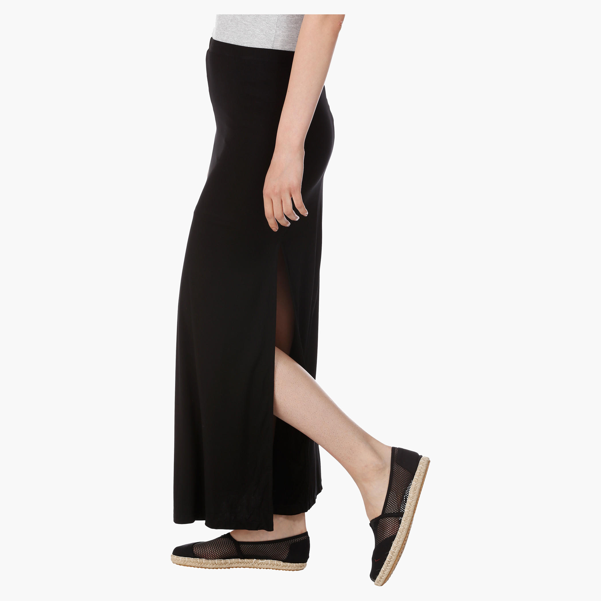 Long Skirt with Knee Length Slit and Cut and Sew Detail in Regular Fit-women-clothing-bottoms-skirts-image-3