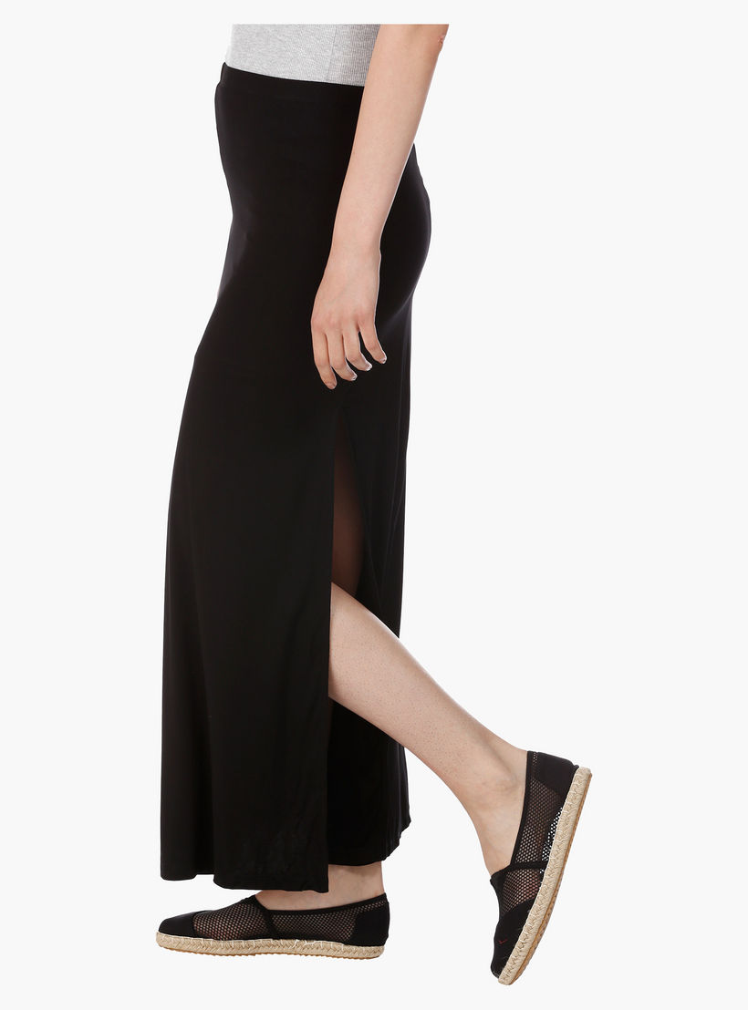 Long Skirt with Knee Length Slit and Cut and Sew Detail in Regular Fit-women-clothing-bottoms-skirts-image-3