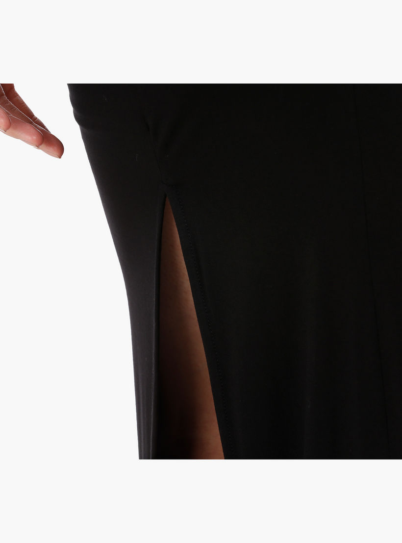 Long Skirt with Knee Length Slit and Cut and Sew Detail in Regular Fit-women-clothing-bottoms-skirts-image-4