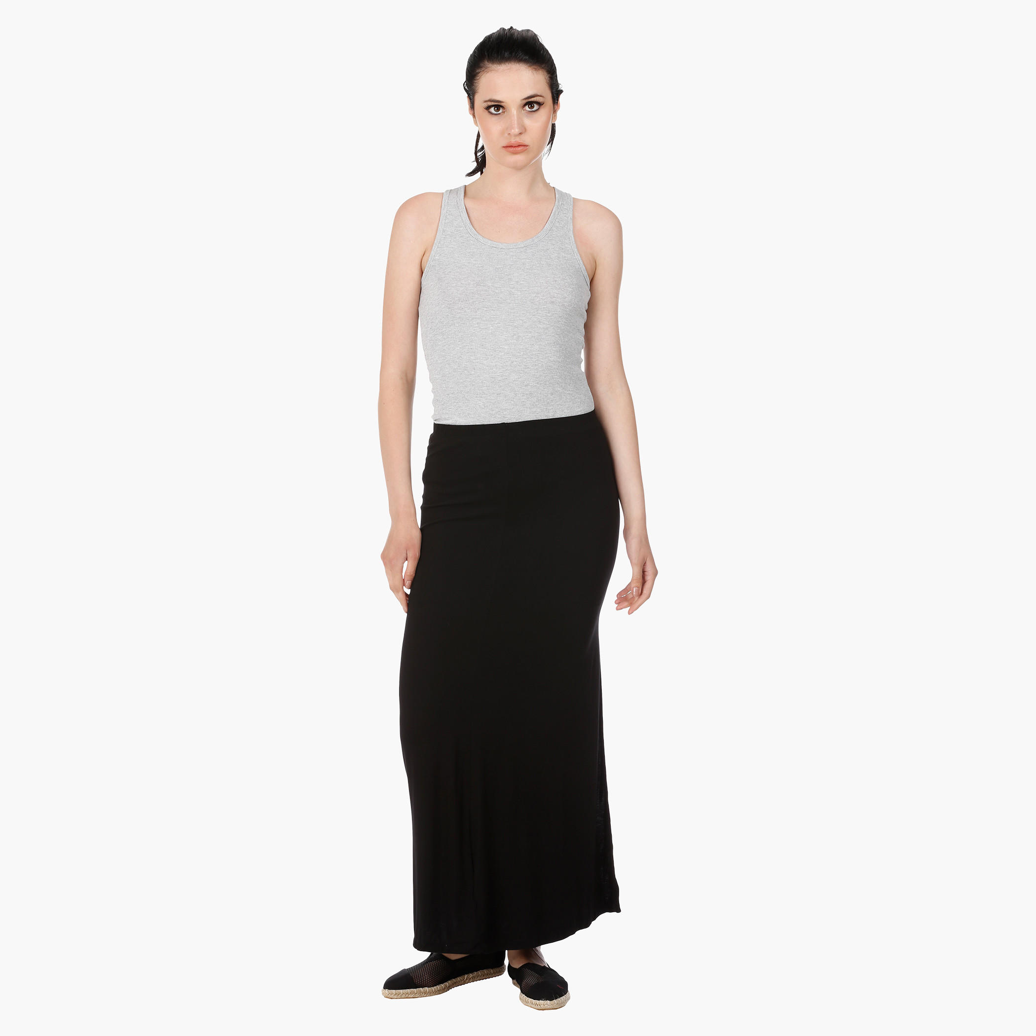 Long Skirt with Knee Length Slit and Cut and Sew Detail in Regular Fit-women-clothing-bottoms-skirts-image-5