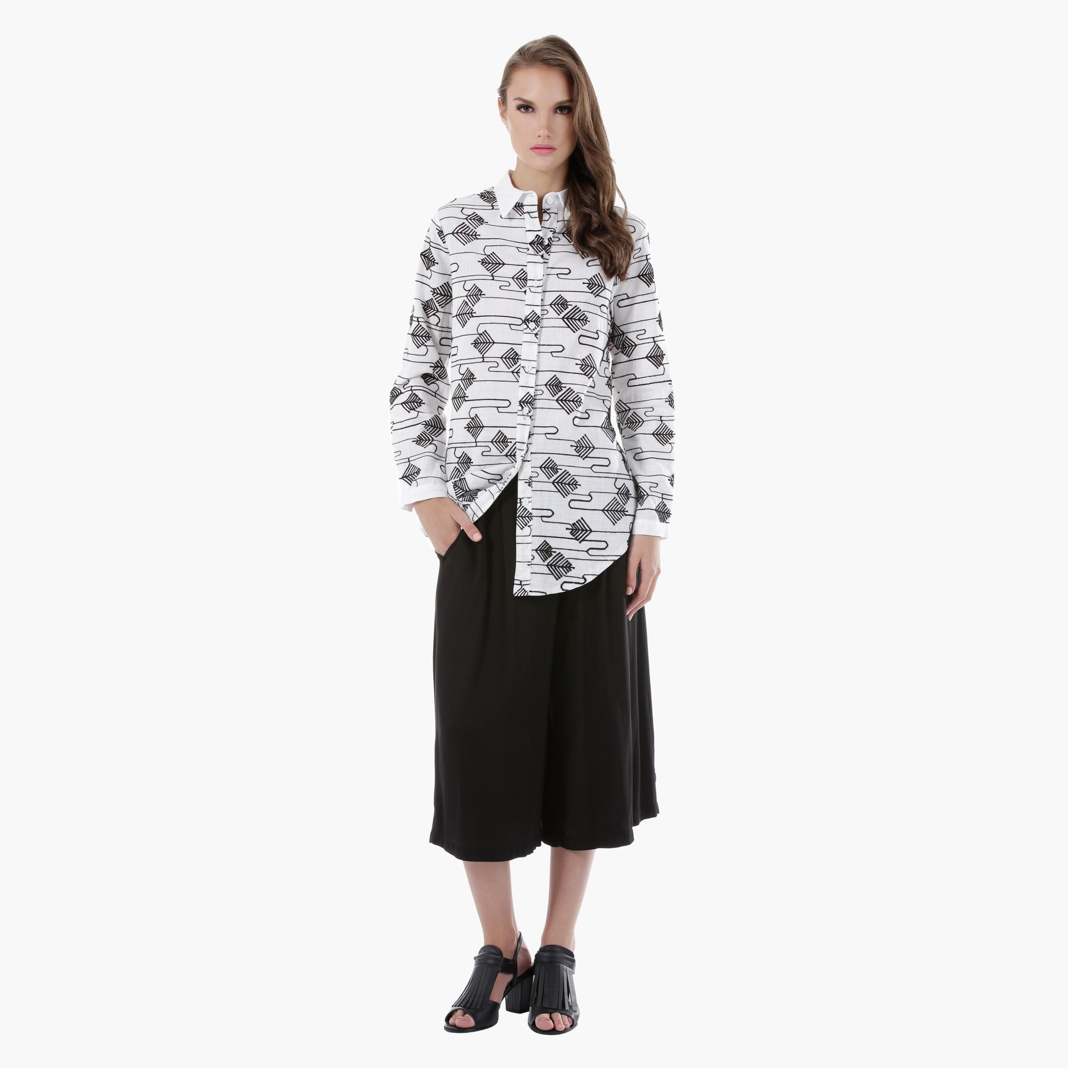 Long Cotton Shirt with Leaf Embroidery-women-clothing-shirtsandblouses-blouses-image-1