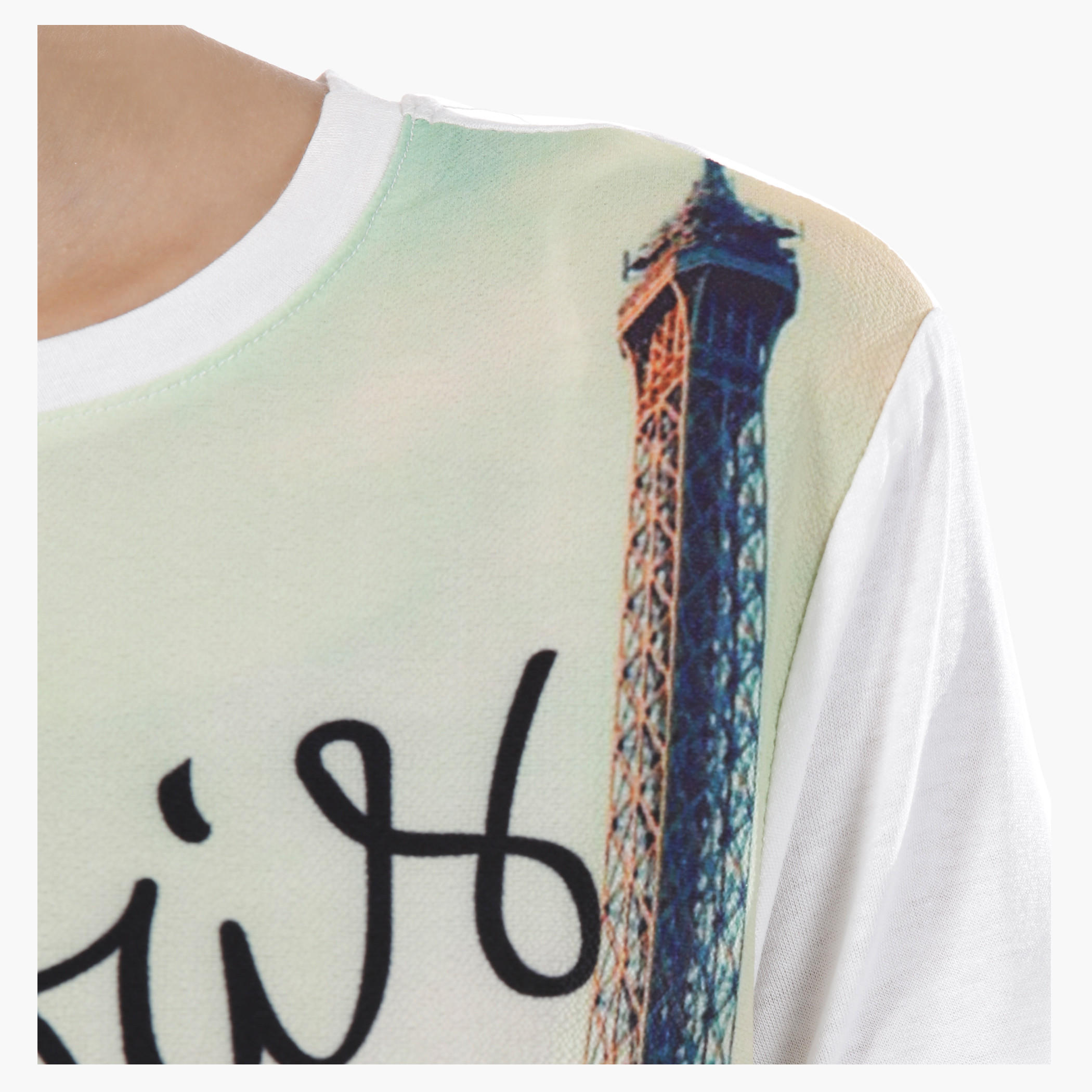 Eiffel Tower Printed Top with Round Neck and Short Sleeves-women-clothing-tshirts-image-4