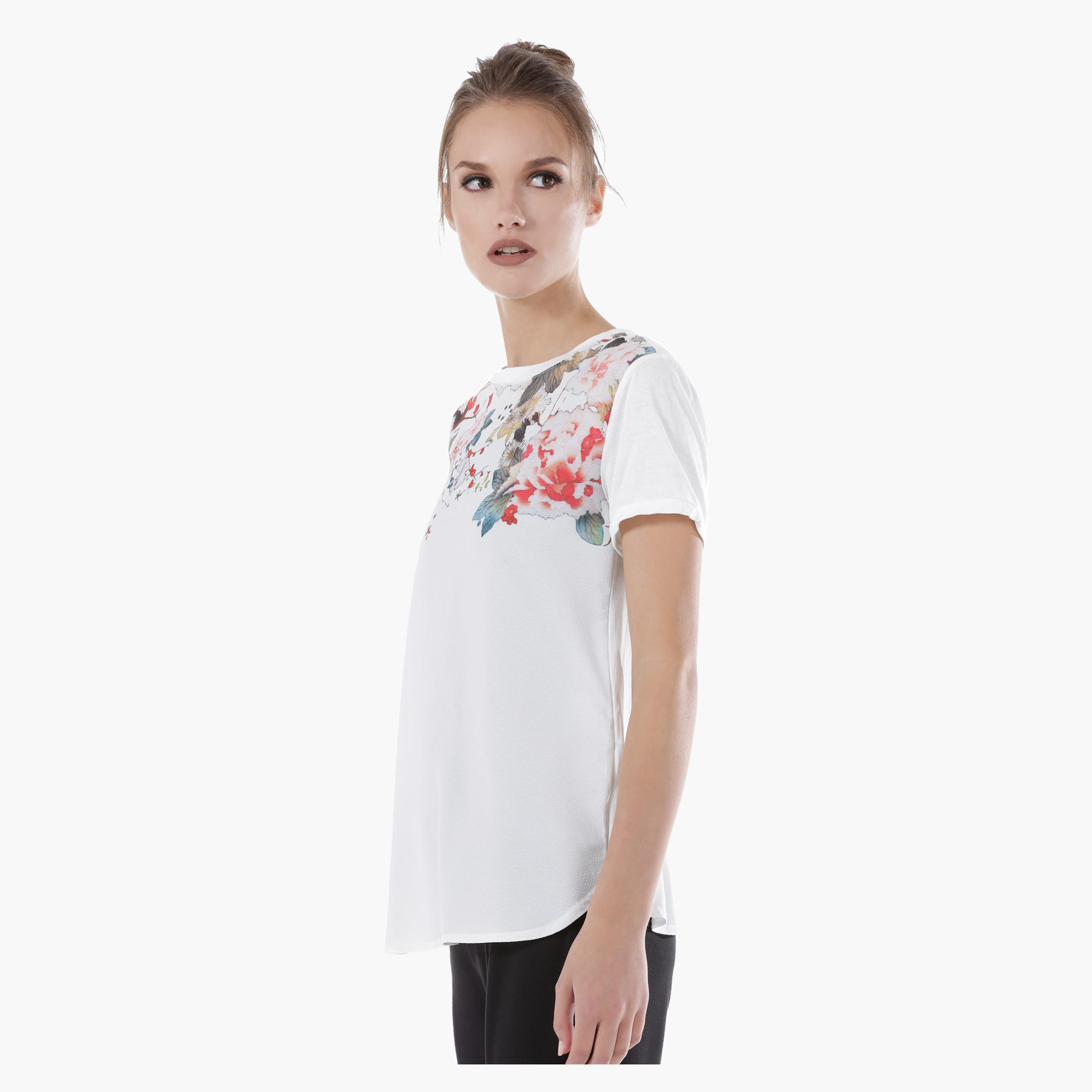 Floral Print Top with Round Neck and Short Sleeves-women-clothing-tshirts-image-3