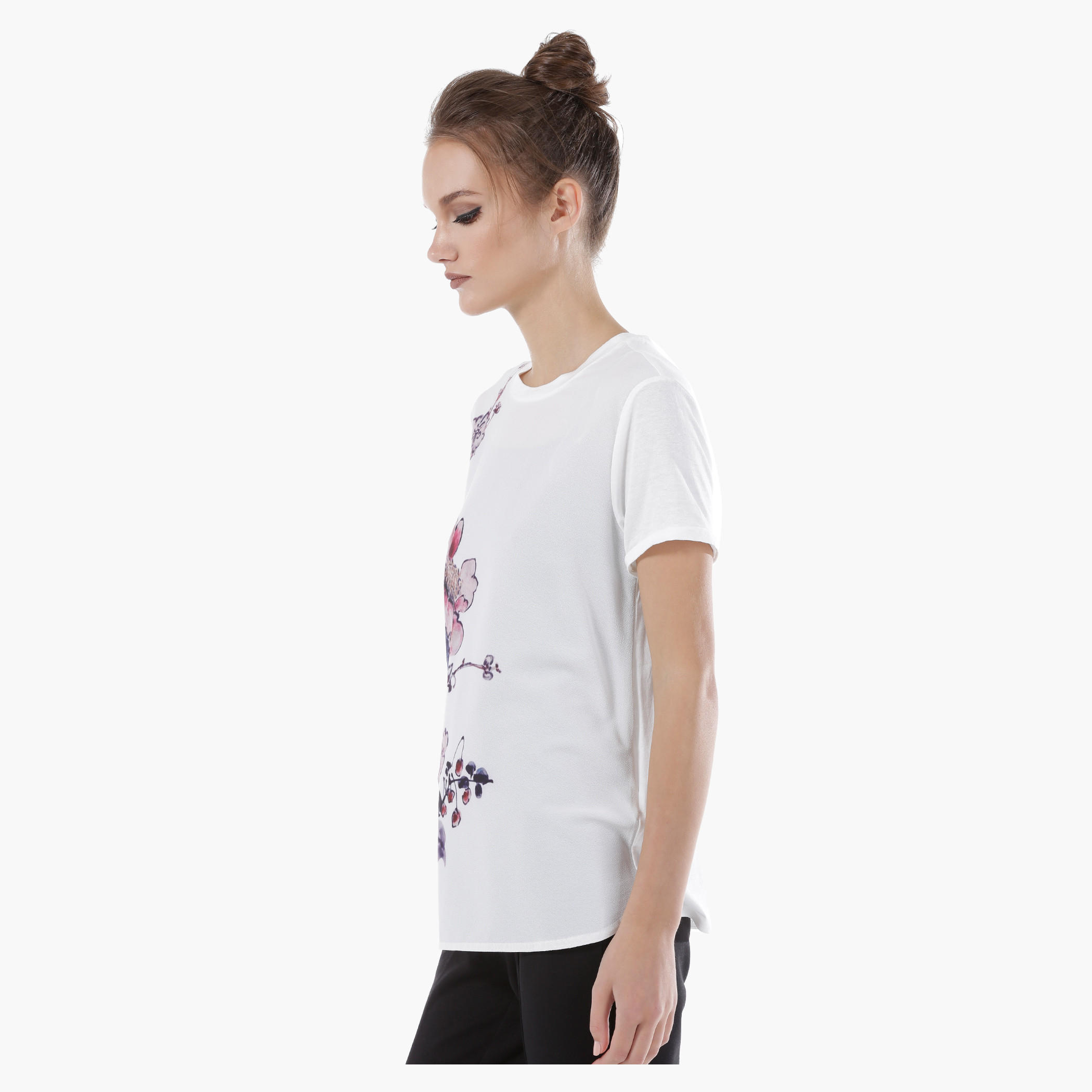 Floral Print Top with Round Neck and Short Sleeves-women-clothing-tshirts-image-3