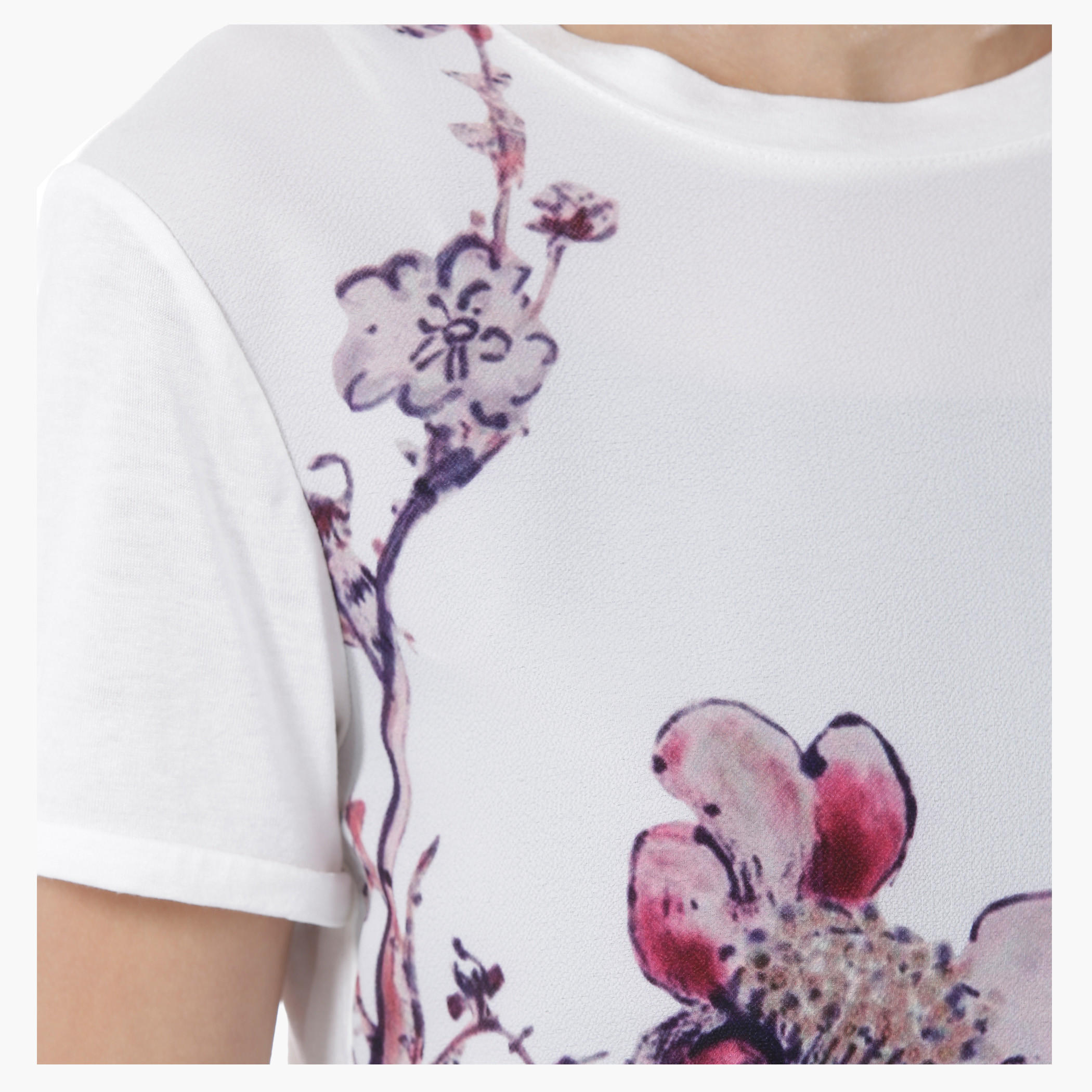 Floral Print Top with Round Neck and Short Sleeves-women-clothing-tshirts-image-4