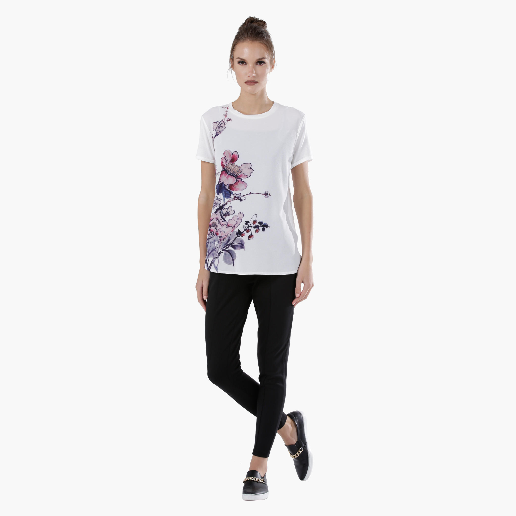Floral Print Top with Round Neck and Short Sleeves-women-clothing-tshirts-image-5