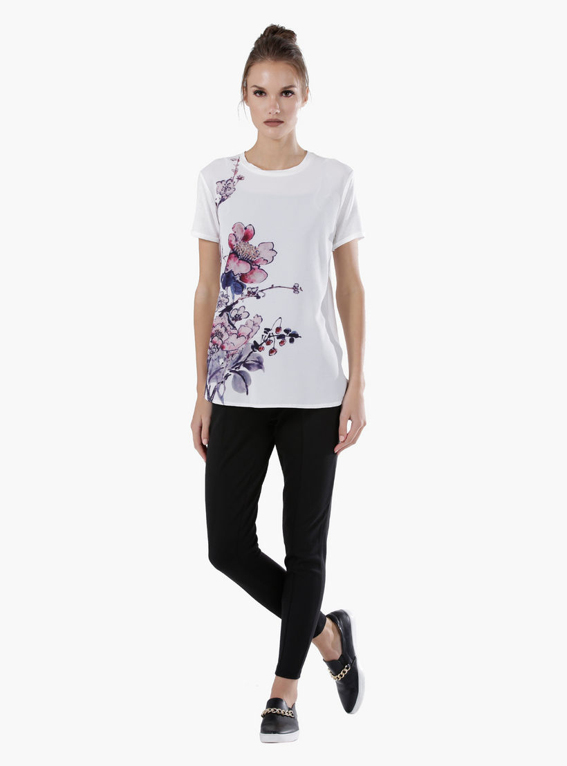Floral Print Top with Round Neck and Short Sleeves-women-clothing-tshirts-image-5