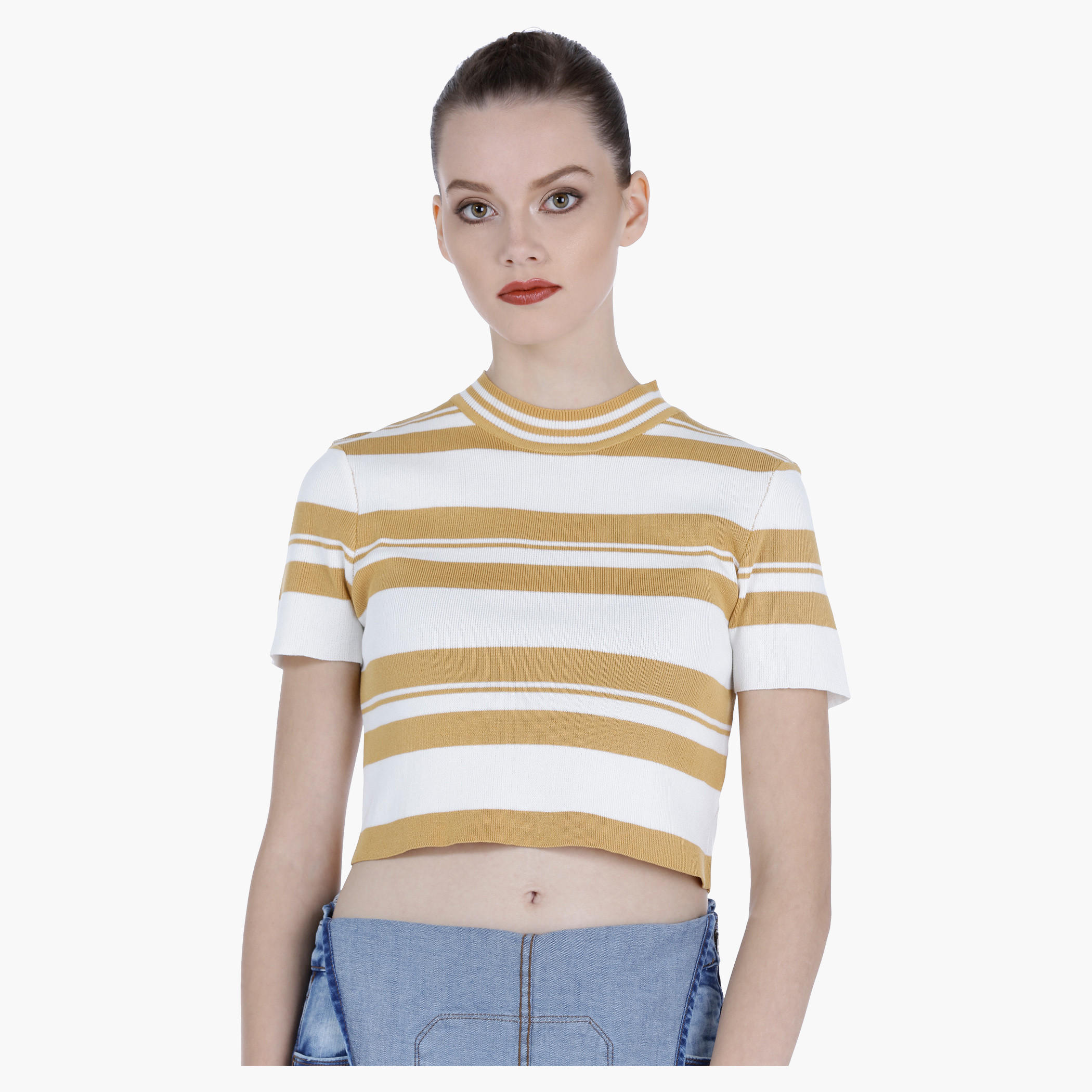 Striped Crop T-shirt with Short Sleeves-women-clothing-tshirts-image-1