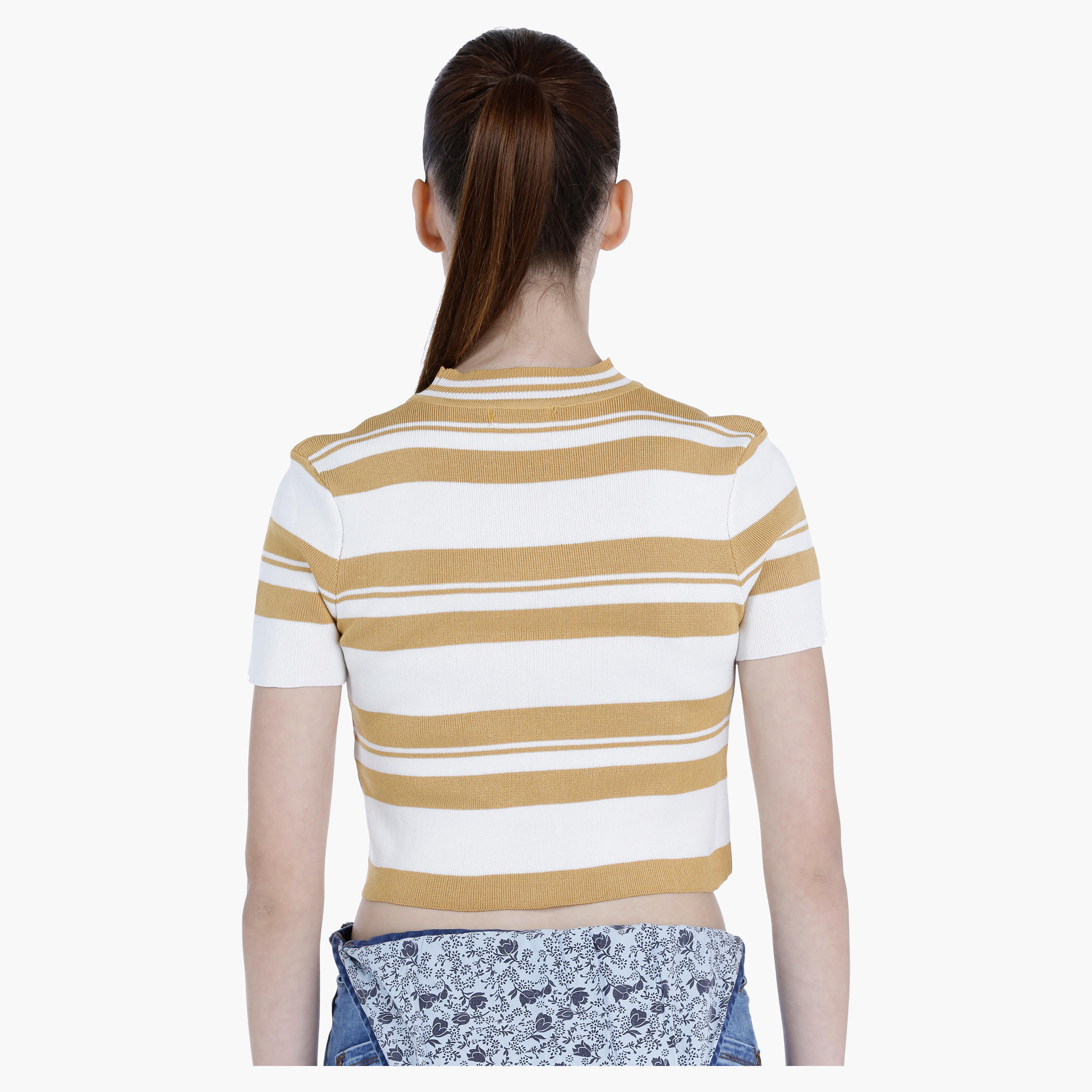 Striped Crop T-shirt with Short Sleeves-women-clothing-tshirts-image-2