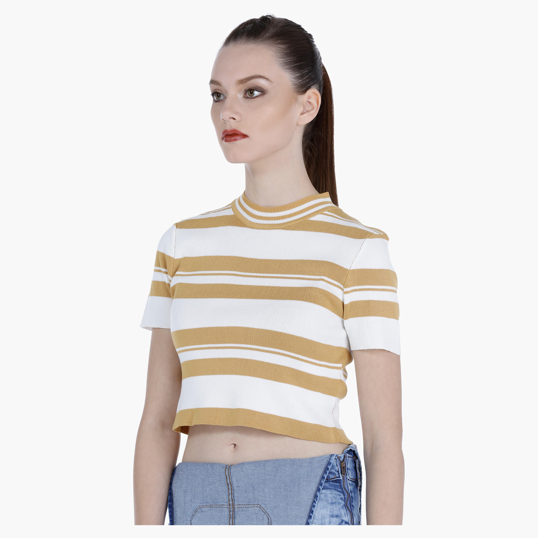 Striped Crop T-shirt with Short Sleeves-women-clothing-tshirts-image-3