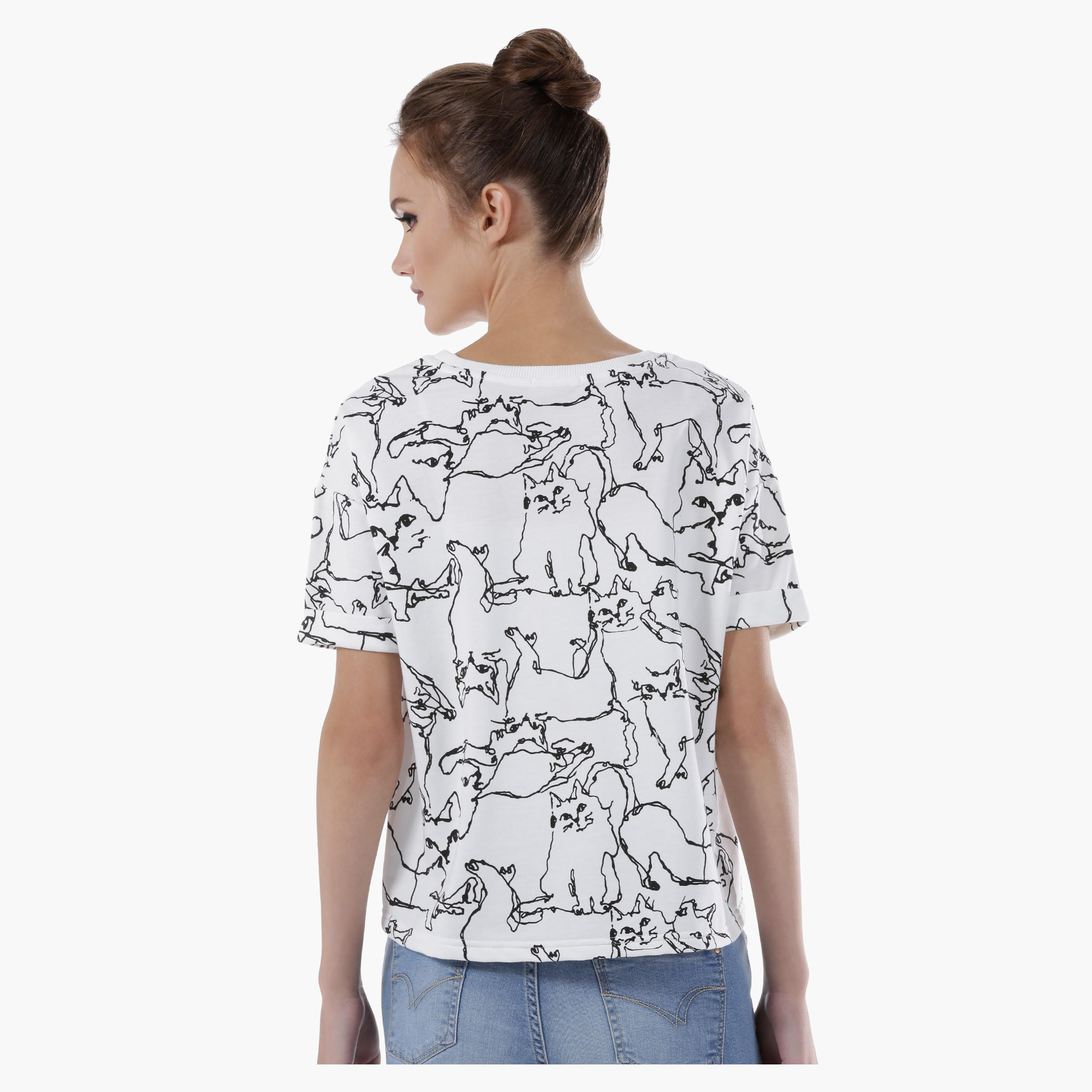 Cat Print Top with Side Zip Detail-women-clothing-shirtsandblouses-blouses-image-2