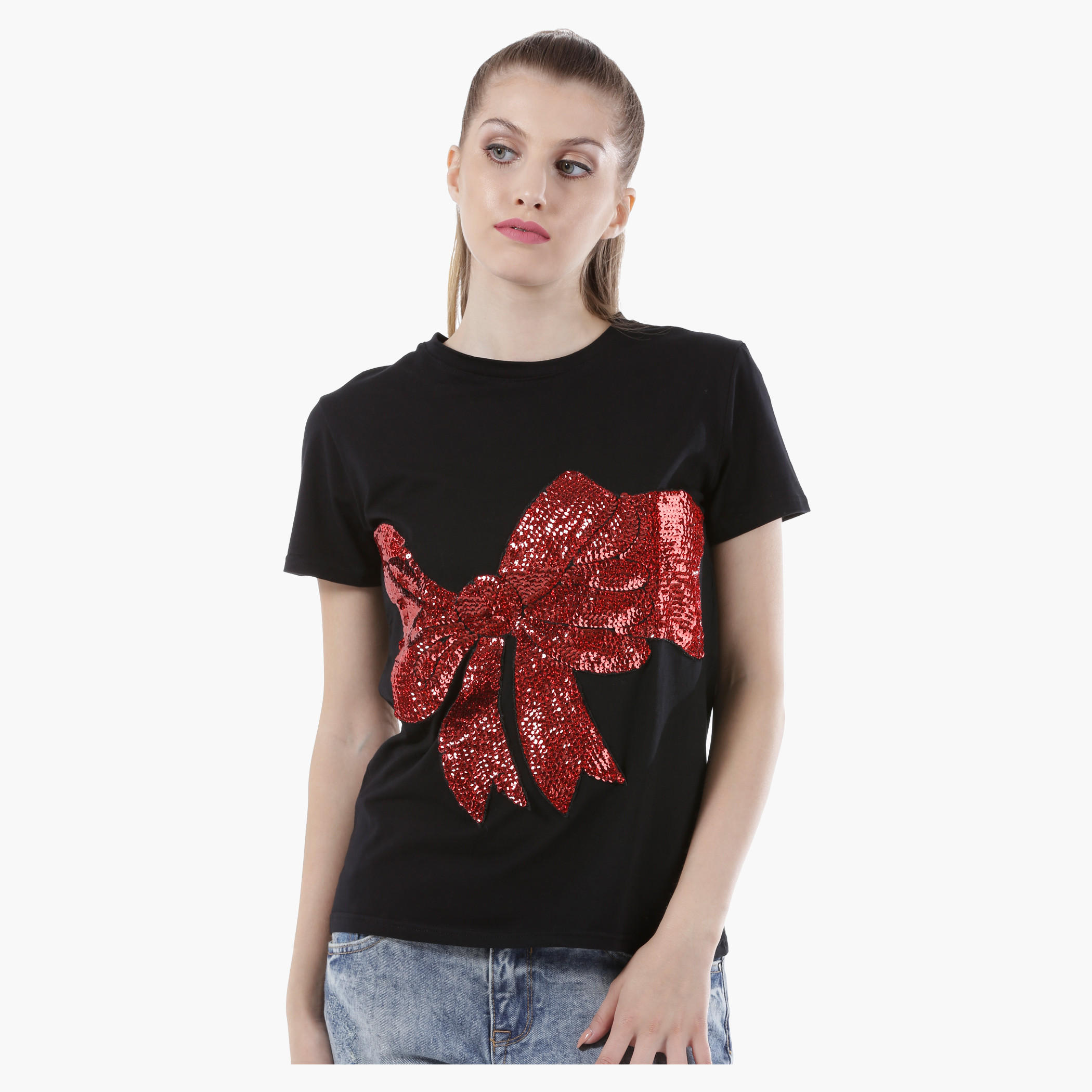 T-Shirt with Sequin Embellishments in Regular Fit-women-clothing-tshirts-image-5