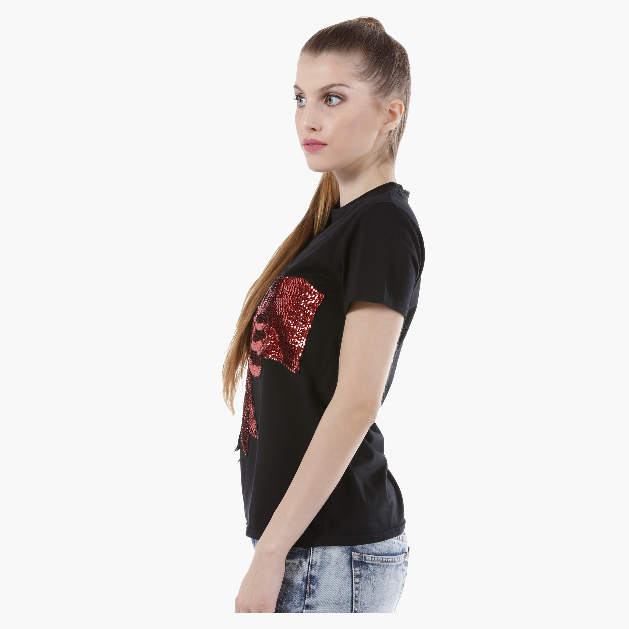 T-Shirt with Sequin Embellishments in Regular Fit-women-clothing-tshirts-image-3