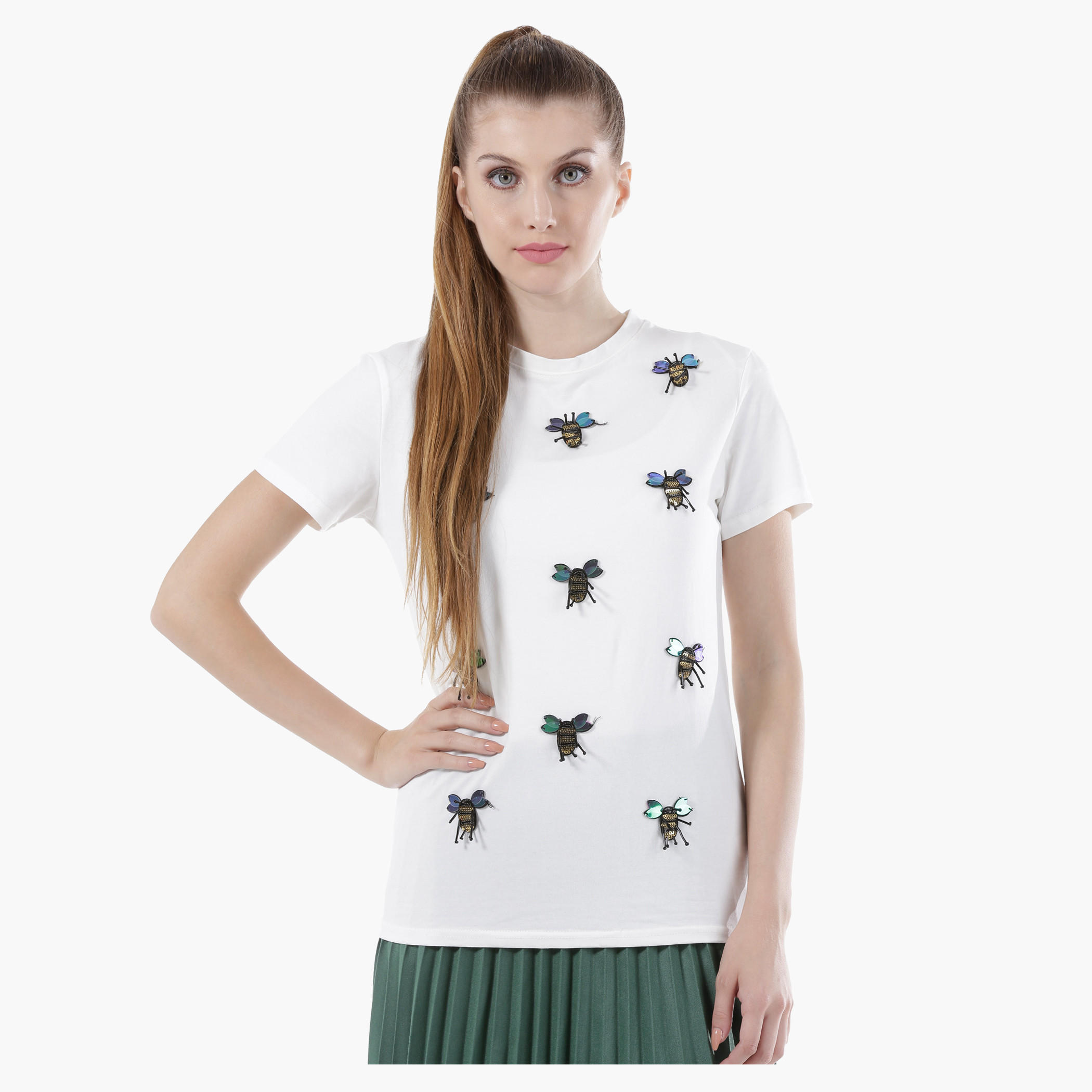 2Xtremz Print T-Shirt with Short Sleeves in Regular Fit-women-clothing-tshirts-image-1