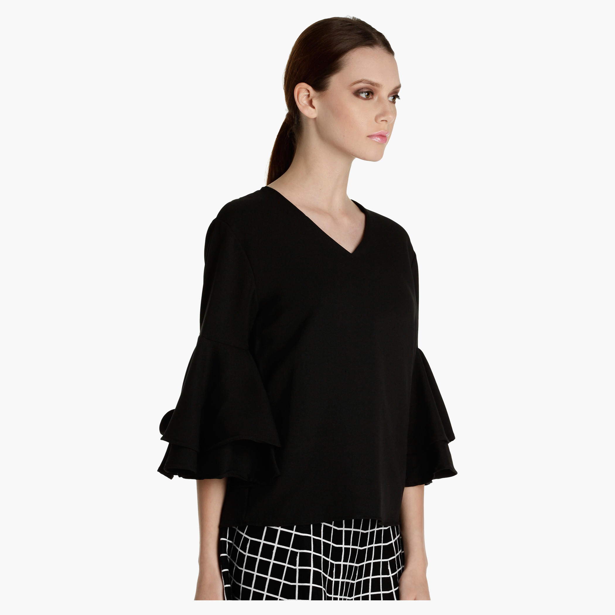 V-Neck Top with Bell Sleeves-women-clothing-shirtsandblouses-blouses-image-3