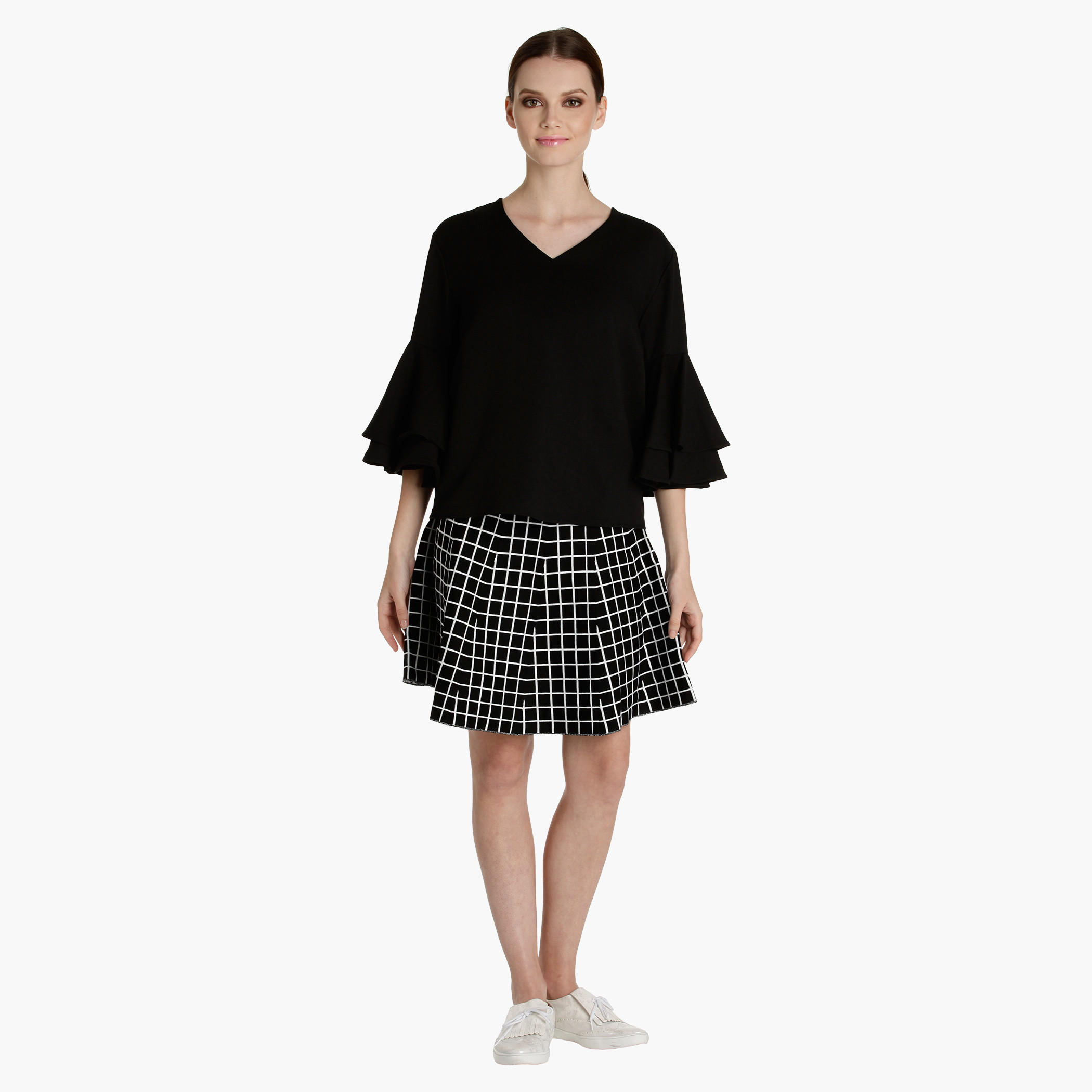 V-Neck Top with Bell Sleeves-women-clothing-shirtsandblouses-blouses-image-1