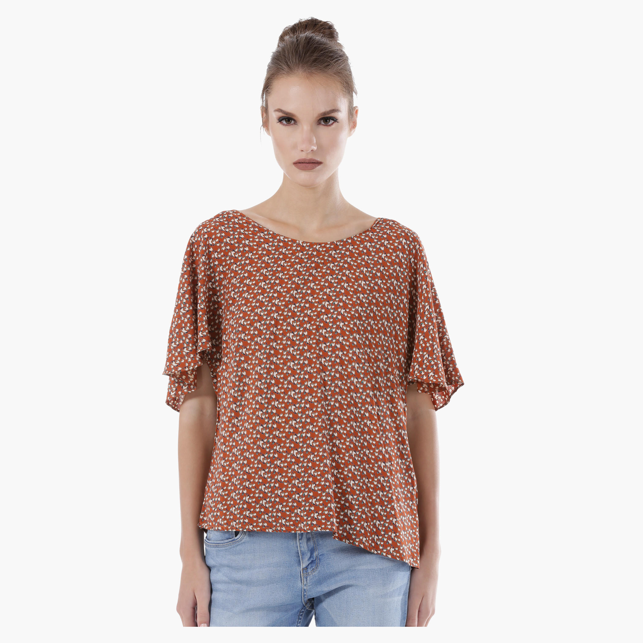 Ditsy Print Box Top with Flutter Sleeves-women-clothing-shirtsandblouses-blouses-image-1