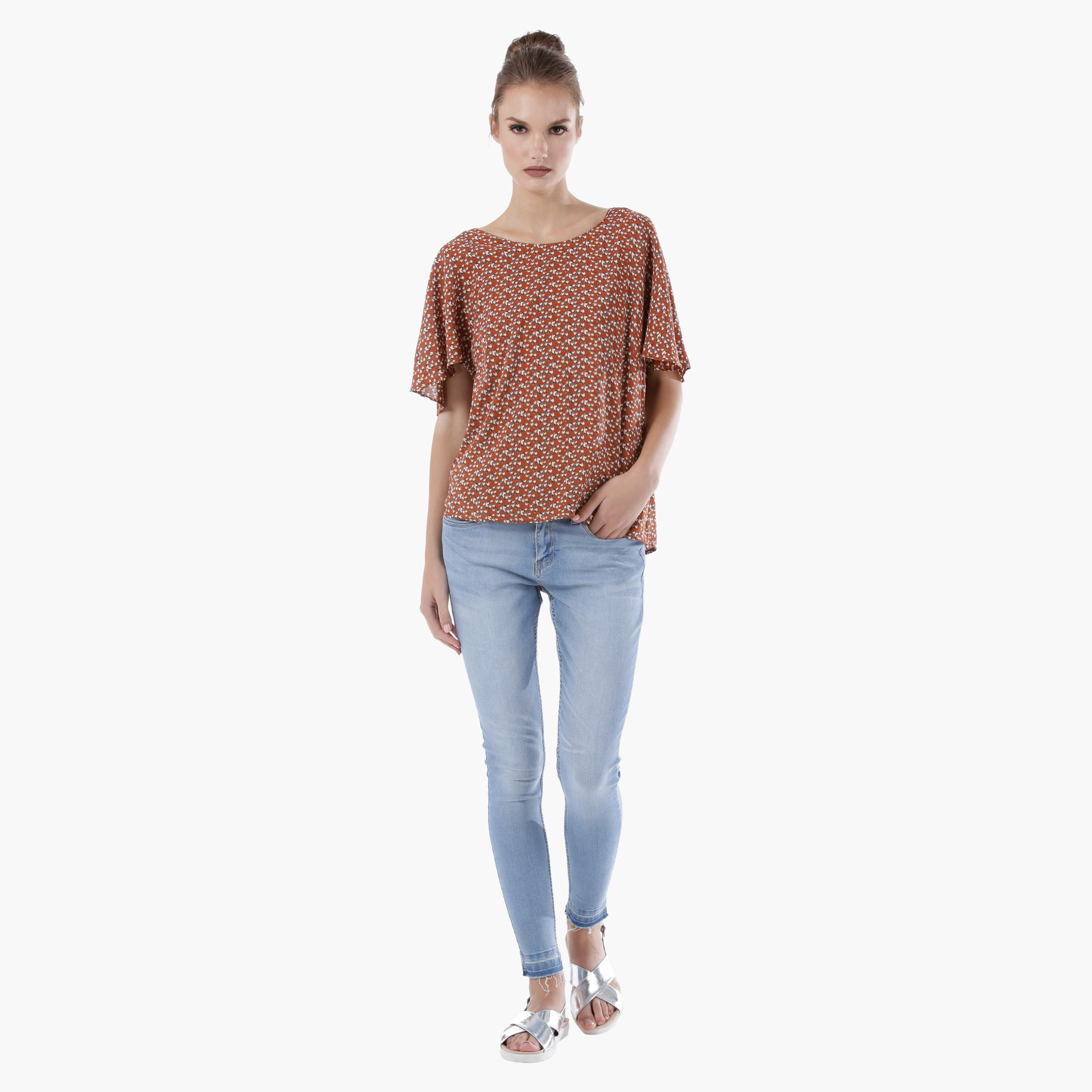 Ditsy Print Box Top with Flutter Sleeves-women-clothing-shirtsandblouses-blouses-image-5