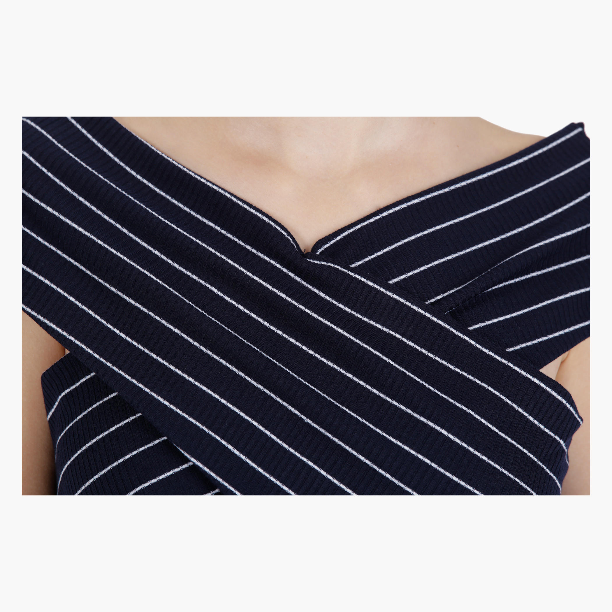 Striped Bodycon Dress with Open Crossover Sleeves in Regular Fit-women-clothing-dresses-image-4