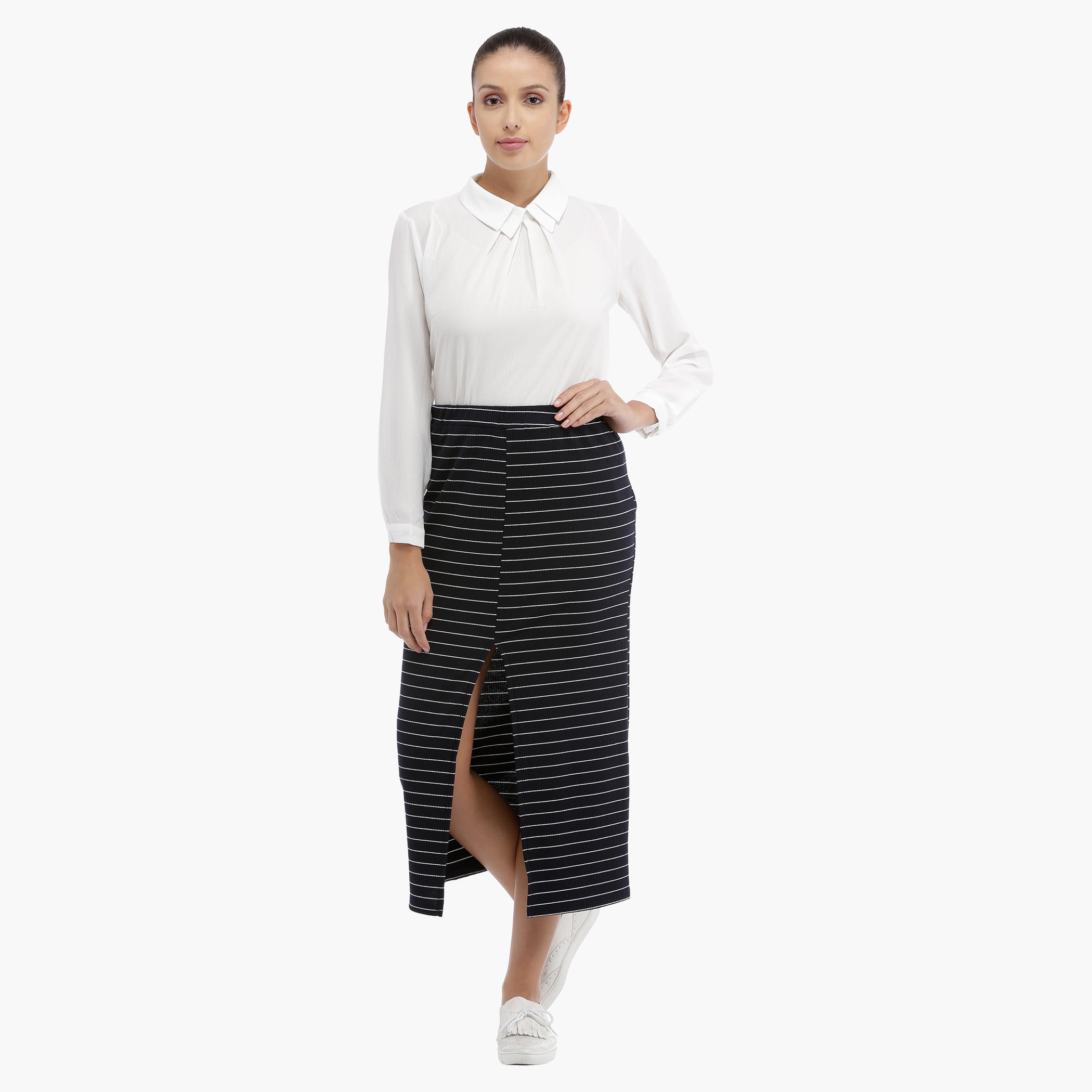 Striped Skirt Front Slit-women-clothing-bottoms-skirts-image-1