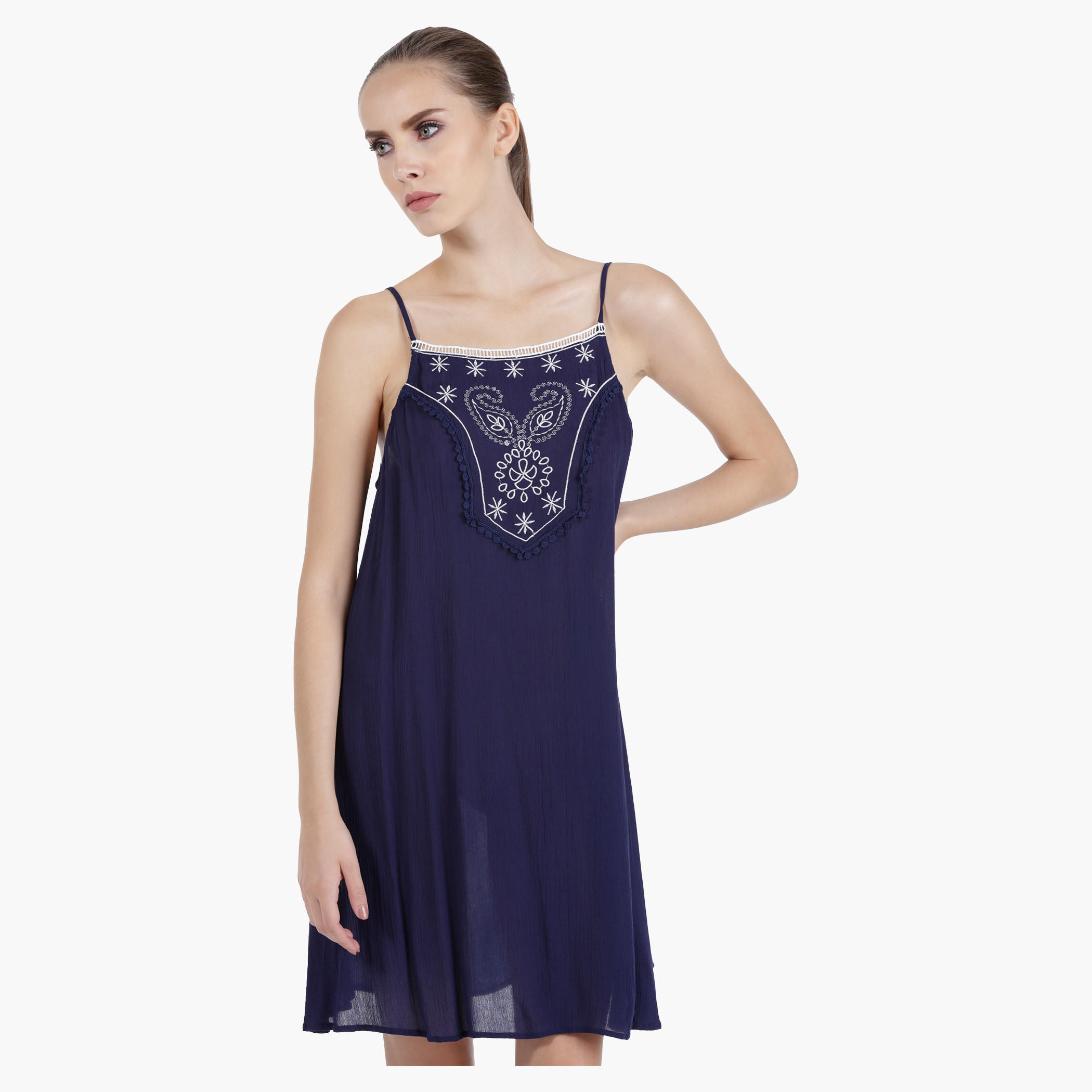 Strappy Embroidered Tunic Dress in Straight Fit-women-clothing-dresses-image-1