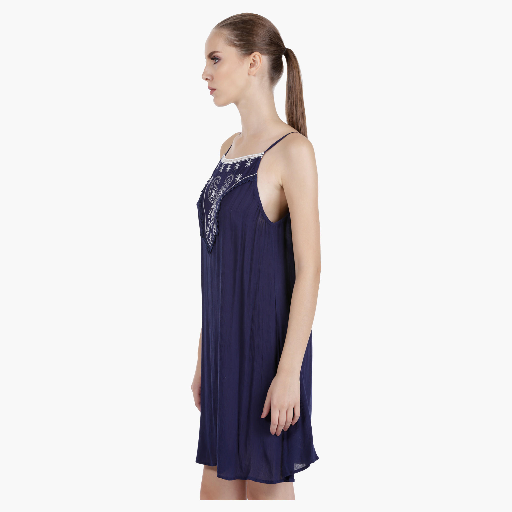 Strappy Embroidered Tunic Dress in Straight Fit-women-clothing-dresses-image-3