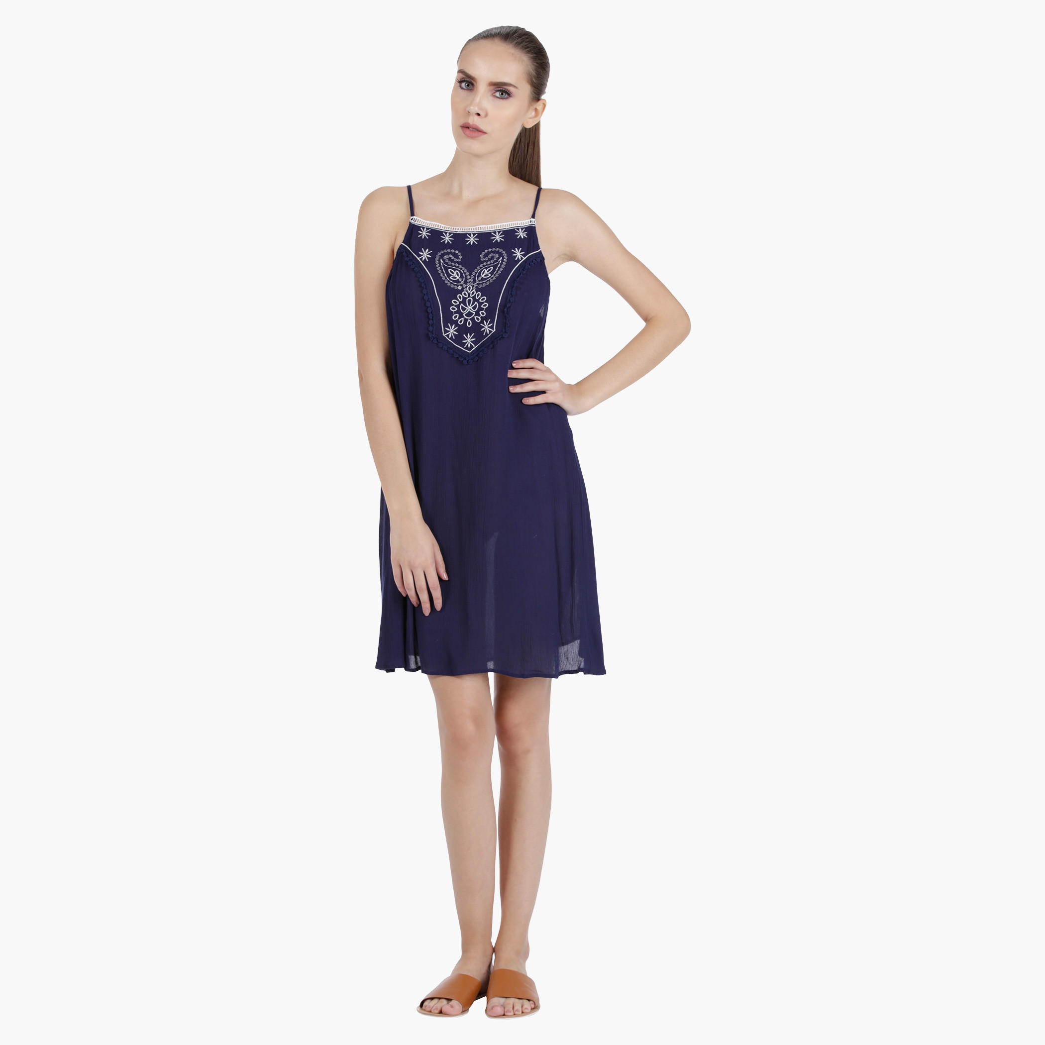 Strappy Embroidered Tunic Dress in Straight Fit-women-clothing-dresses-image-5