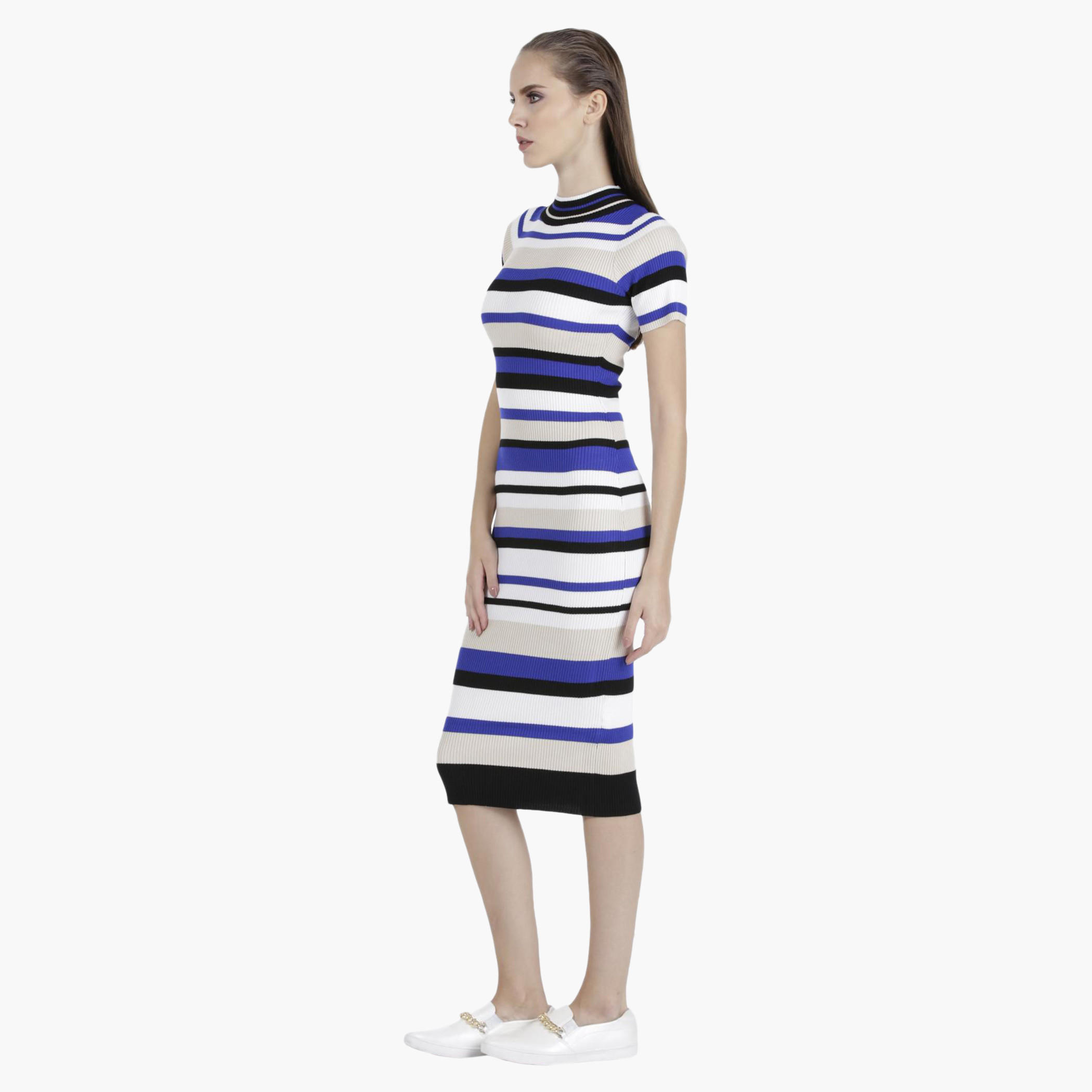 Striped Dress with Ribbed Neck in Regular Fit-women-clothing-dresses-image-1