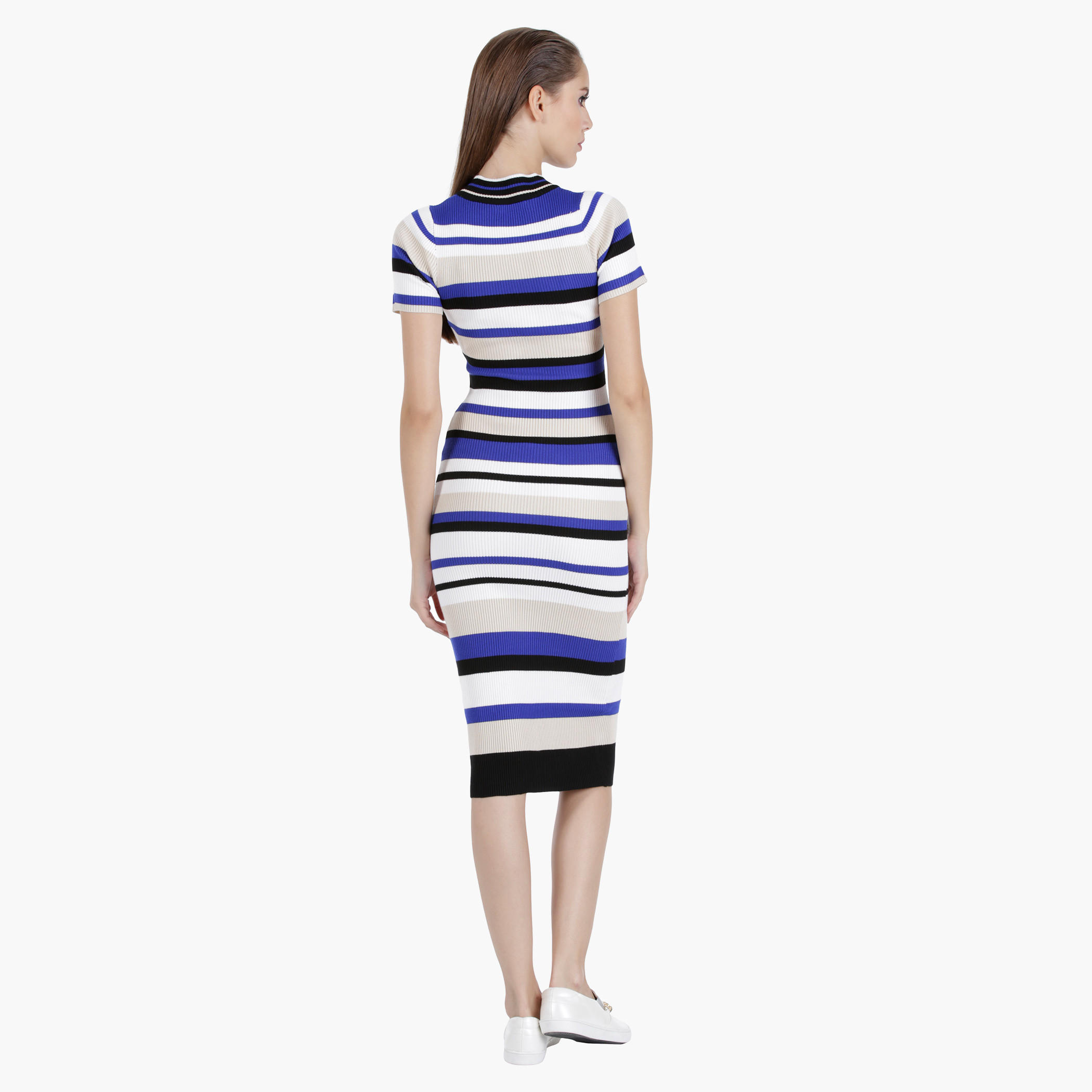 Striped Dress with Ribbed Neck in Regular Fit-women-clothing-dresses-image-3