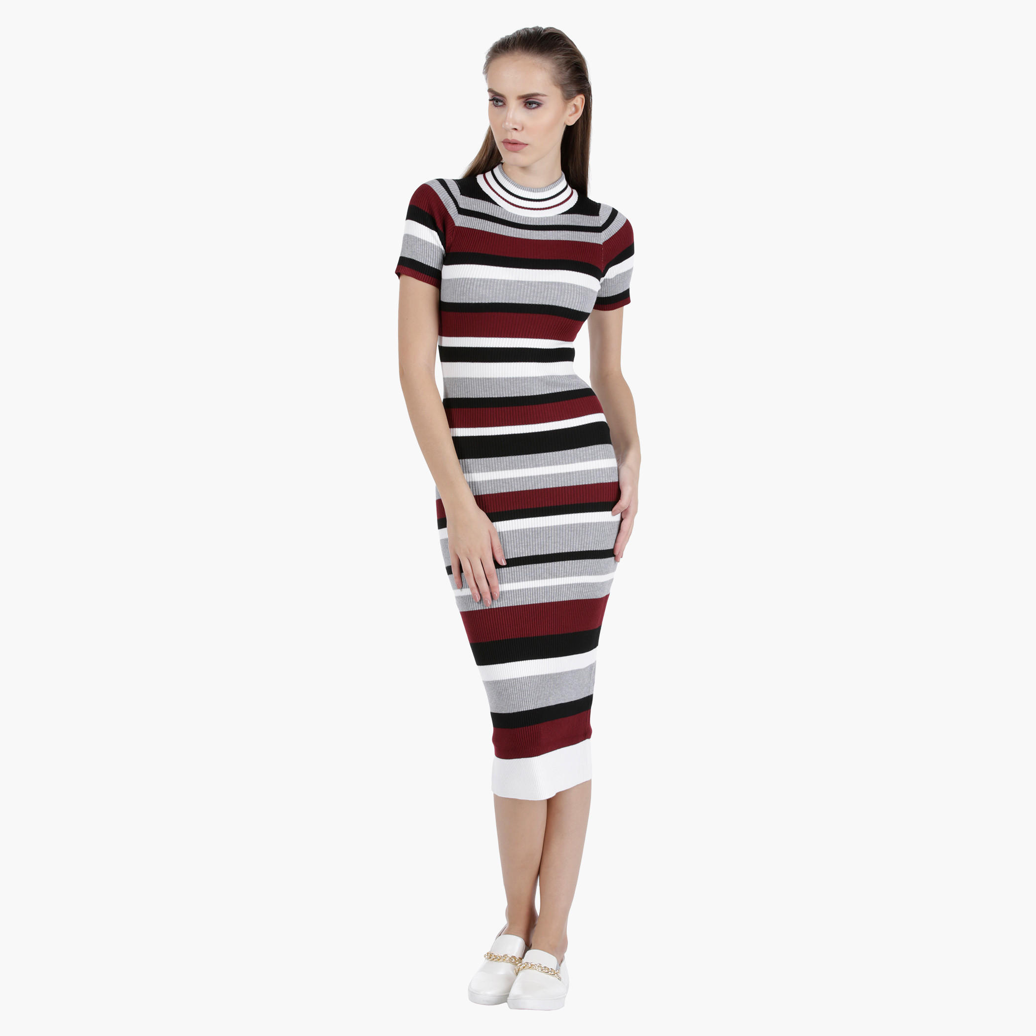 Striped Dress with Ribbed Neck in Regular Fit-women-clothing-dresses-image-5