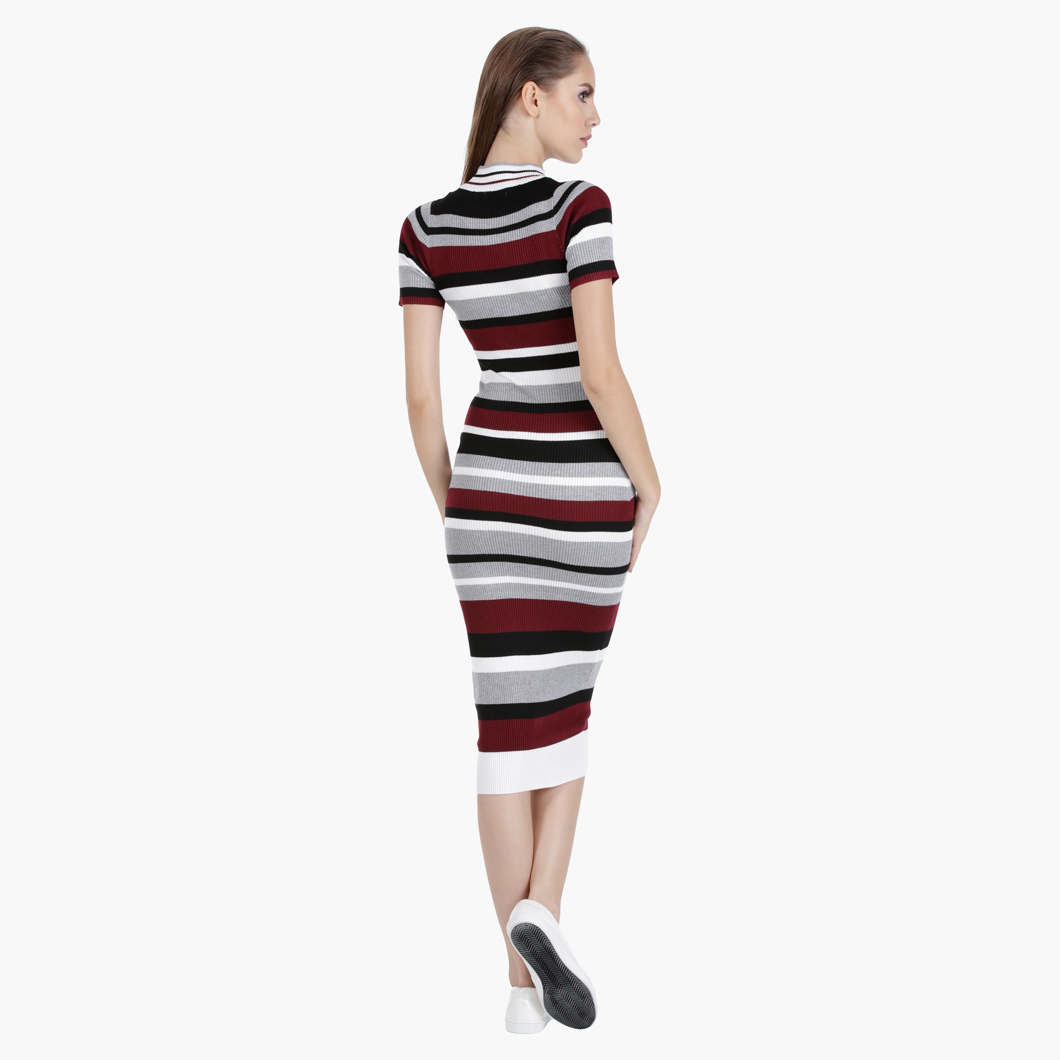 Striped Dress with Ribbed Neck in Regular Fit-women-clothing-dresses-image-6